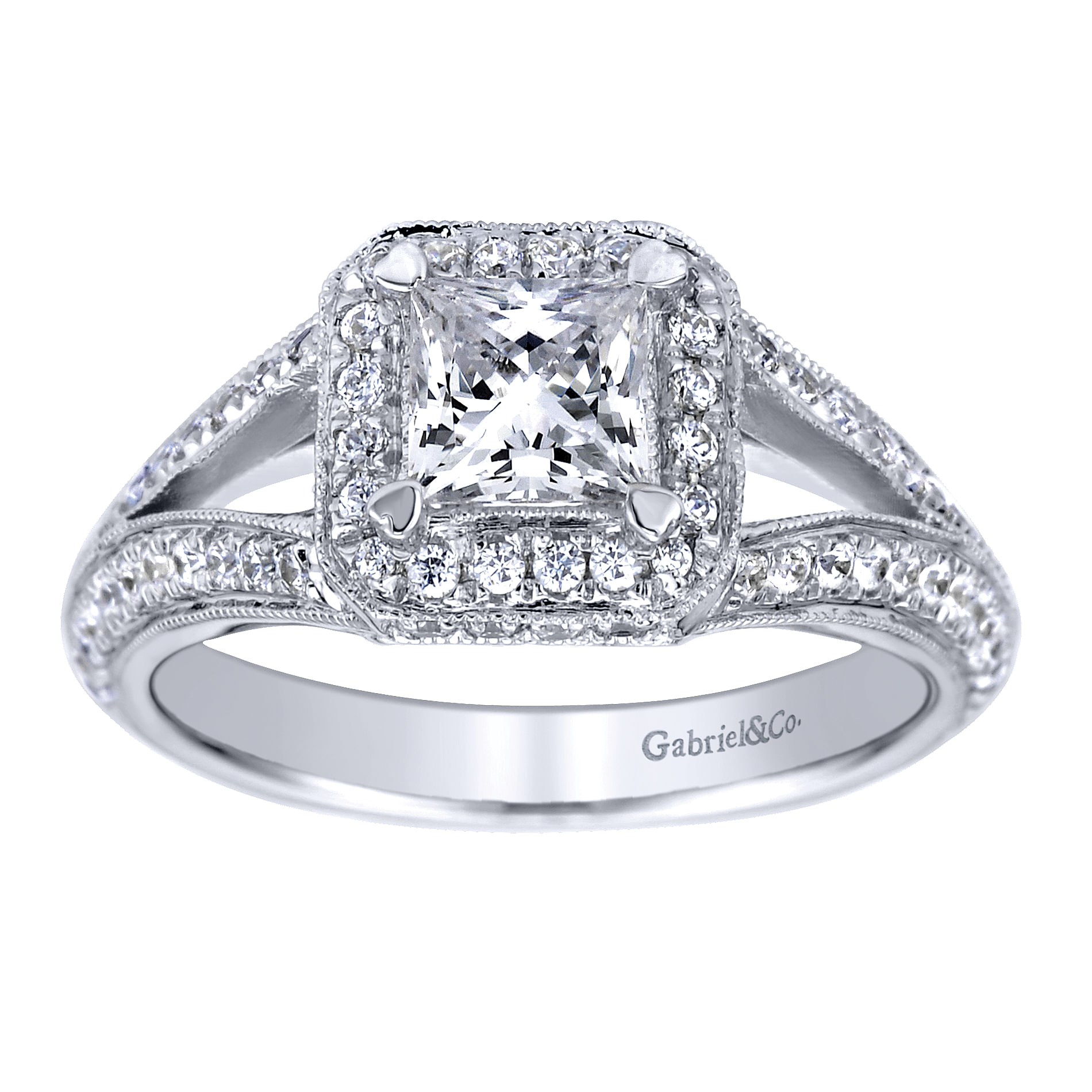 14k White Gold Diamond Halo Engagement Ring angle 5 14k White Gold Diamond Halo Engagement Ring angle 5
