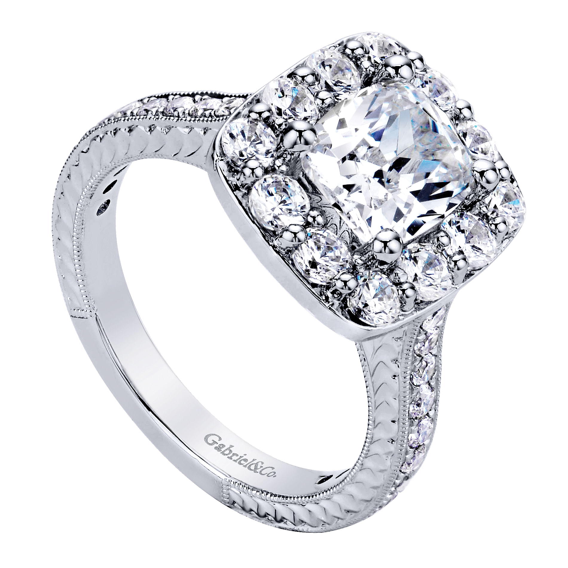 14k White Gold Diamond Halo Engagement Ring angle 3 14k White Gold Diamond Halo Engagement Ring angle 3