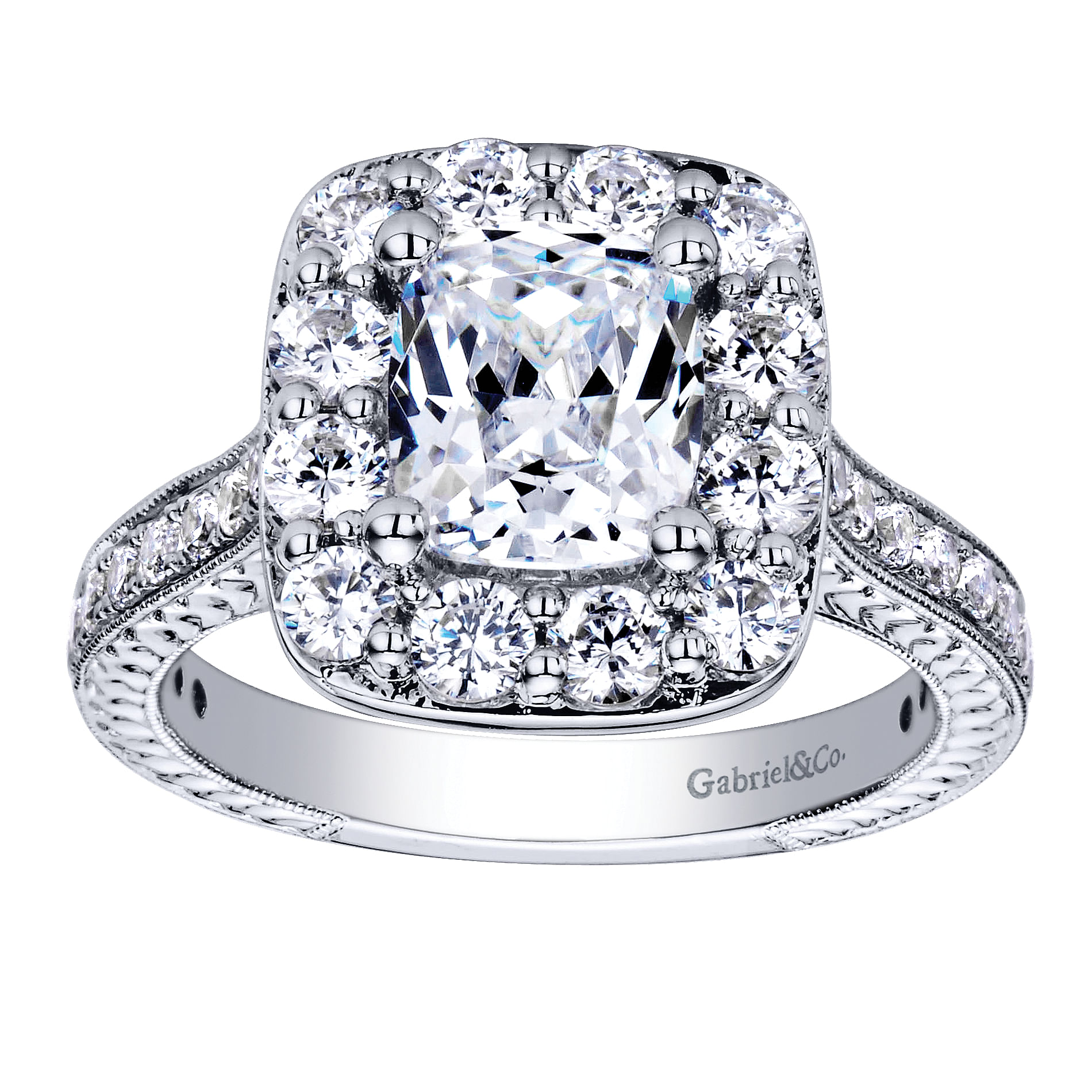 14k White Gold Diamond Halo Engagement Ring angle 5 14k White Gold Diamond Halo Engagement Ring angle 5