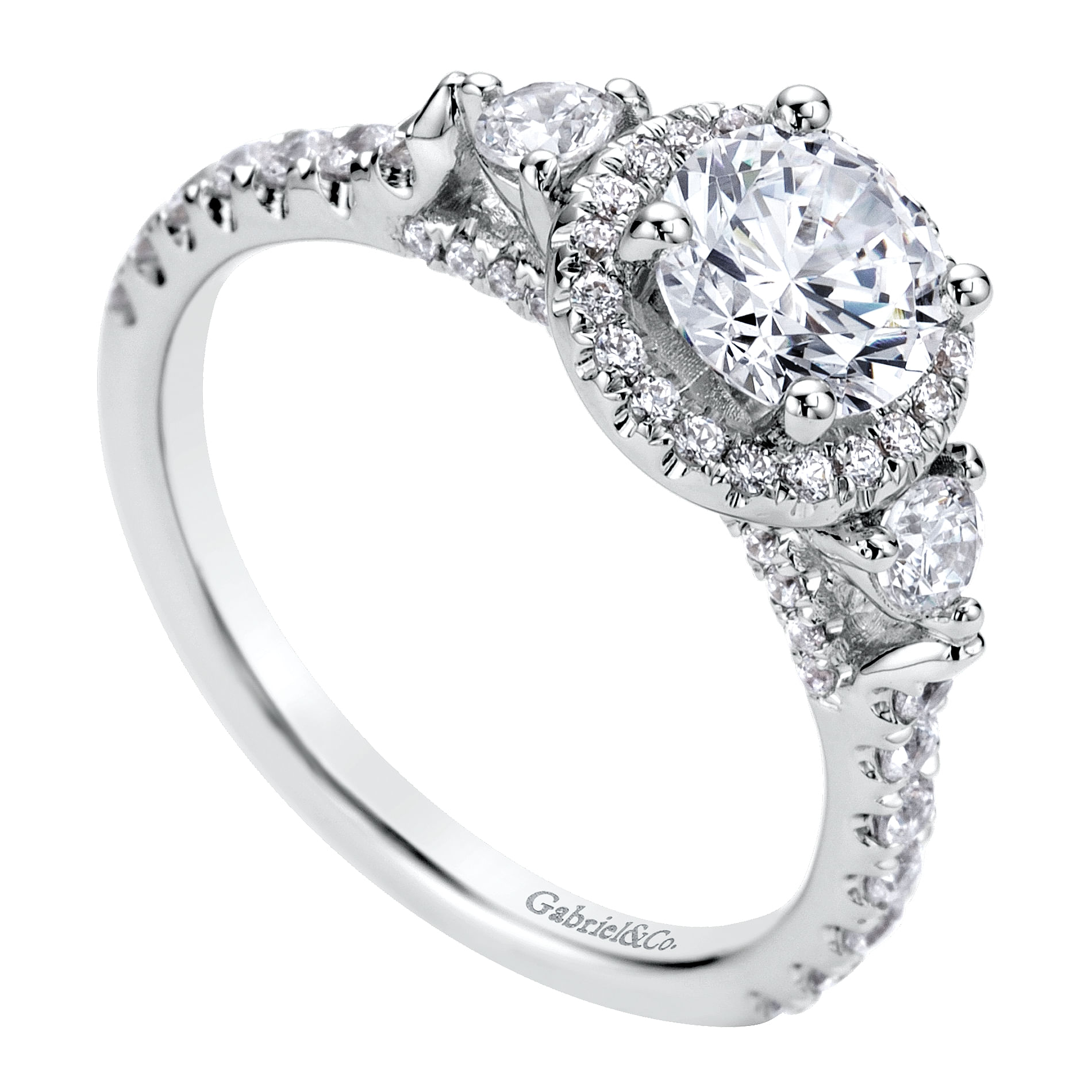 14k White Gold Diamond Halo Engagement Ring angle 3 14k White Gold Diamond Halo Engagement Ring angle 3