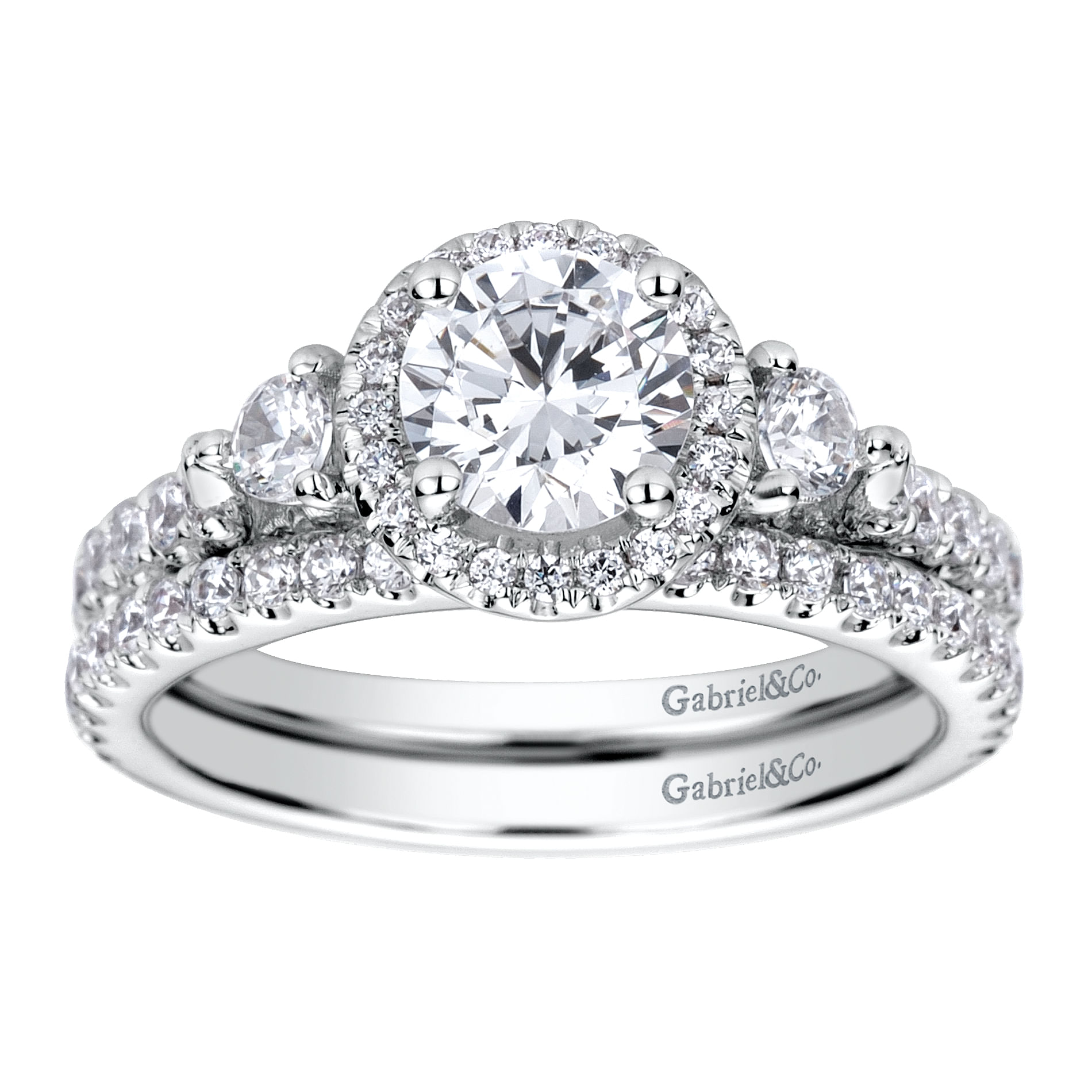 14k White Gold Diamond Halo Engagement Ring angle 4 14k White Gold Diamond Halo Engagement Ring angle 4