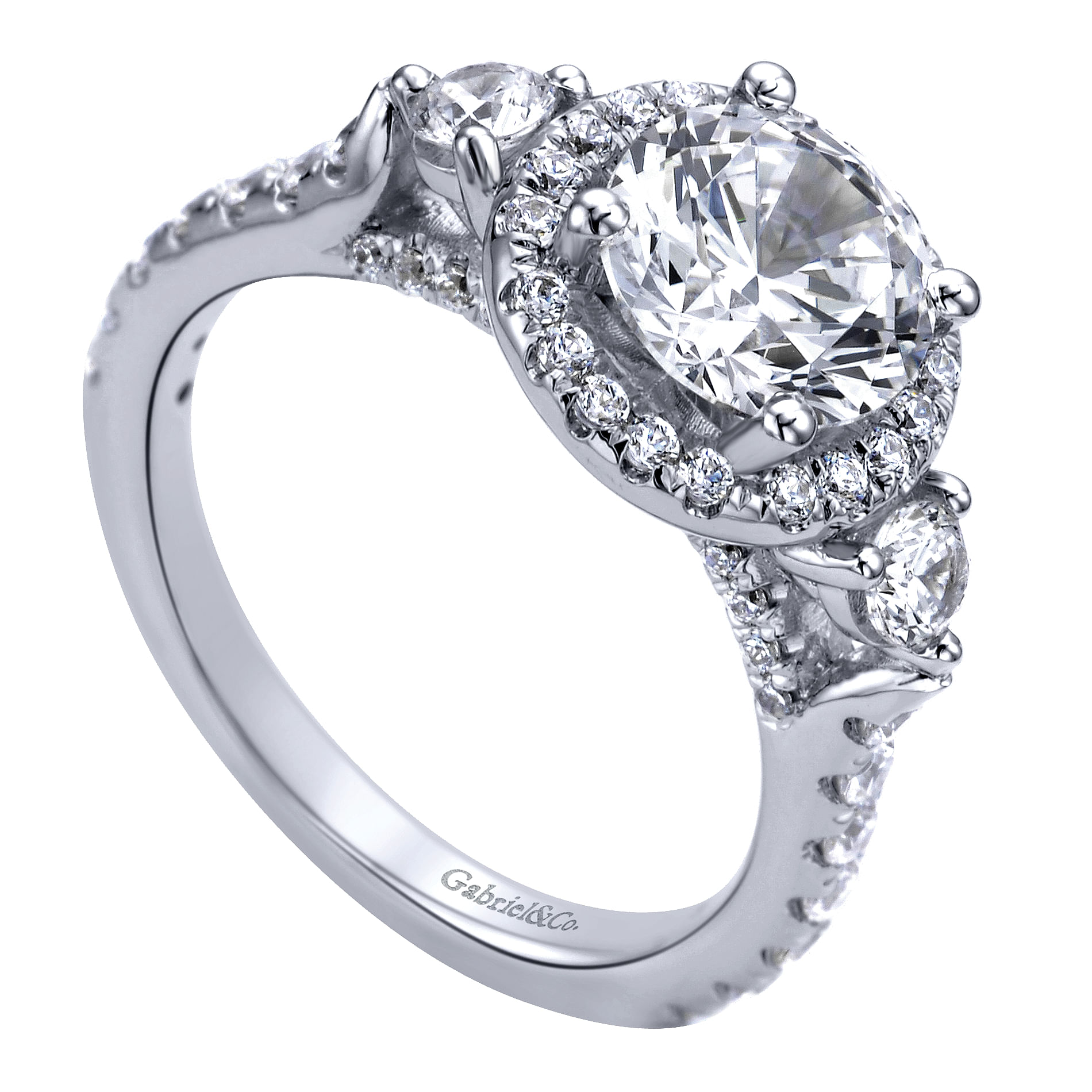 14k White Gold Diamond Halo Engagement Ring angle 3 14k White Gold Diamond Halo Engagement Ring angle 3