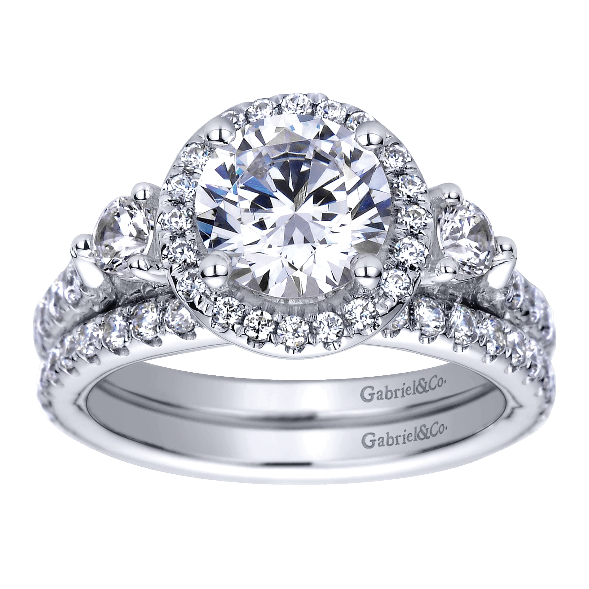 14k White Gold Diamond Halo Engagement Ring angle 4 14k White Gold Diamond Halo Engagement Ring angle 4