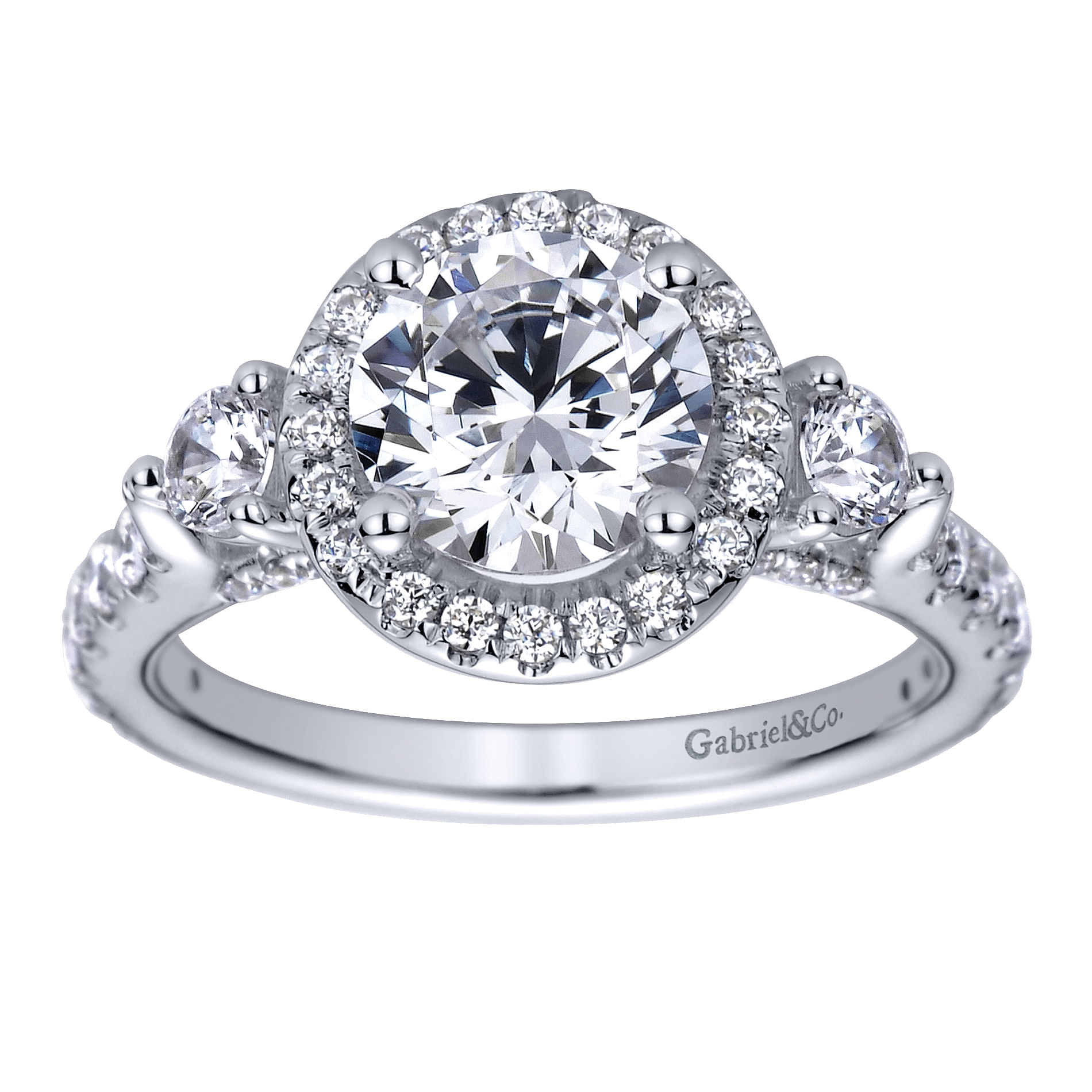 14k White Gold Diamond Halo Engagement Ring angle 5 14k White Gold Diamond Halo Engagement Ring angle 5