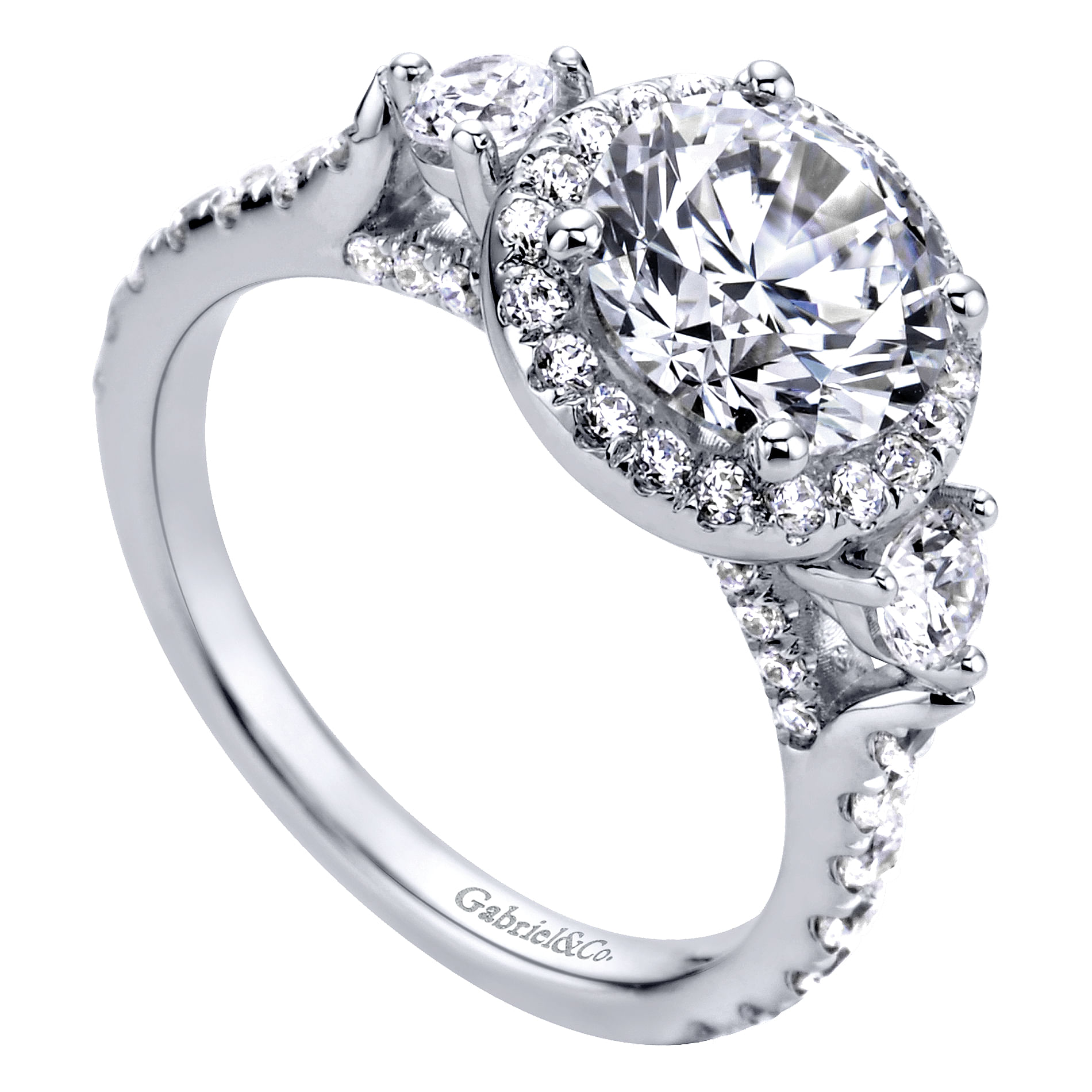 14k White Gold Diamond Halo Engagement Ring angle 3 14k White Gold Diamond Halo Engagement Ring angle 3