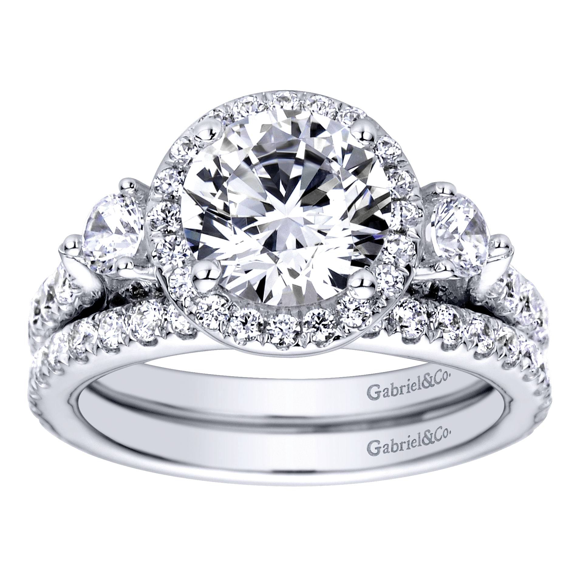 14k White Gold Diamond Halo Engagement Ring angle 4 14k White Gold Diamond Halo Engagement Ring angle 4