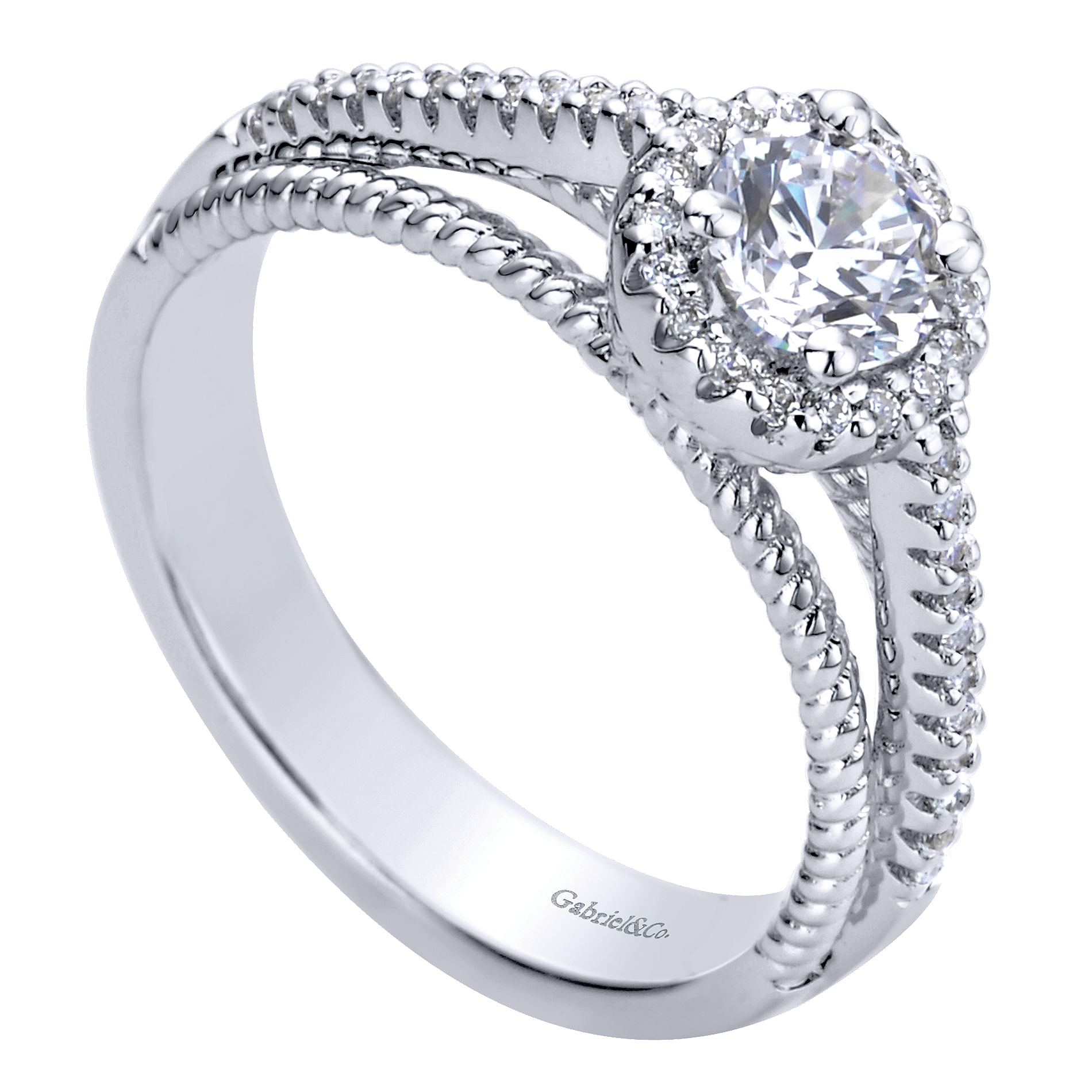 14k White Gold Diamond Halo Engagement Ring angle 3 14k White Gold Diamond Halo Engagement Ring angle 3