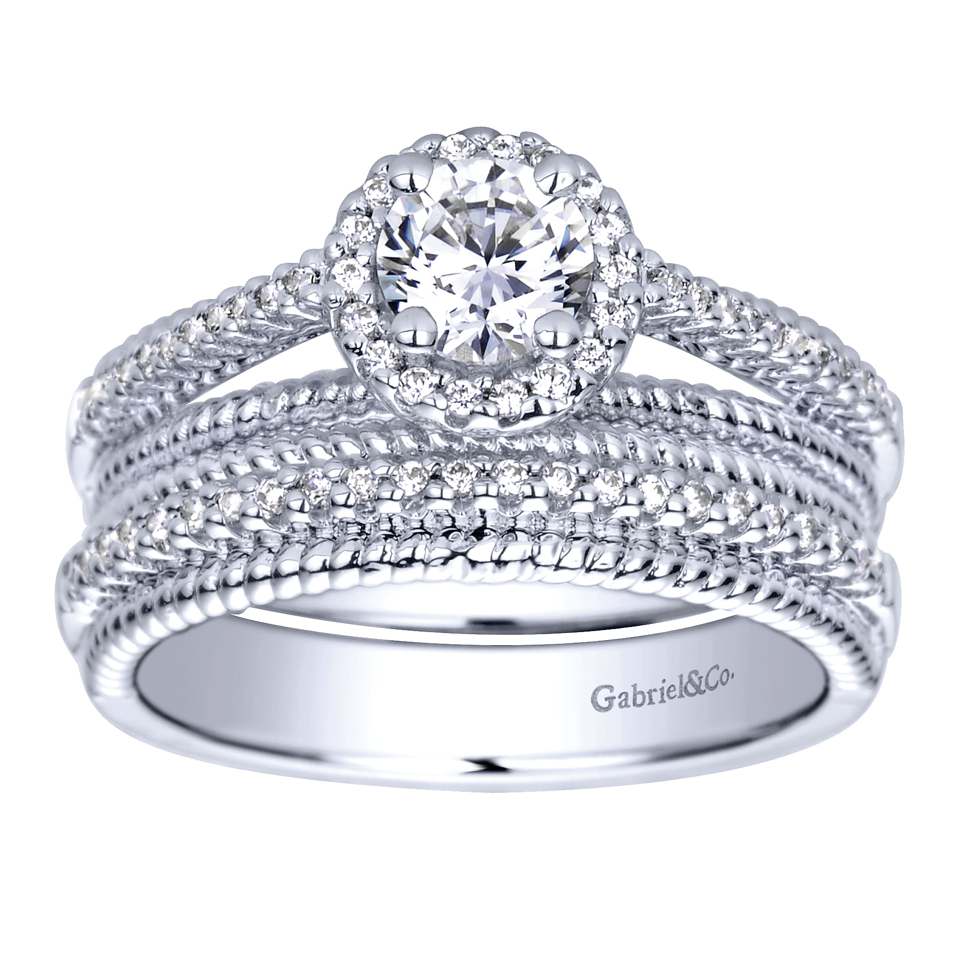 14k White Gold Diamond Halo Engagement Ring angle 4 14k White Gold Diamond Halo Engagement Ring angle 4
