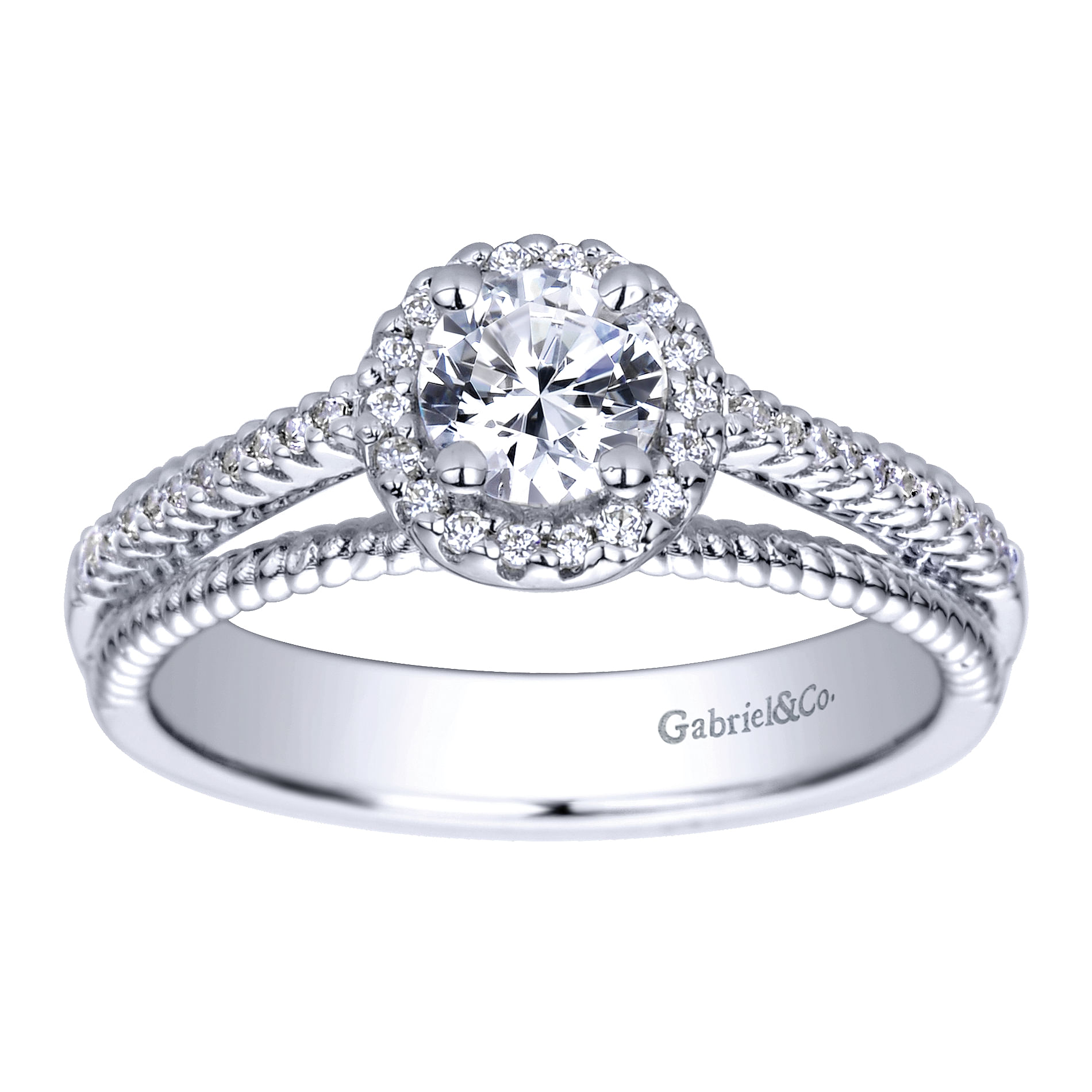 14k White Gold Diamond Halo Engagement Ring angle 5 14k White Gold Diamond Halo Engagement Ring angle 5