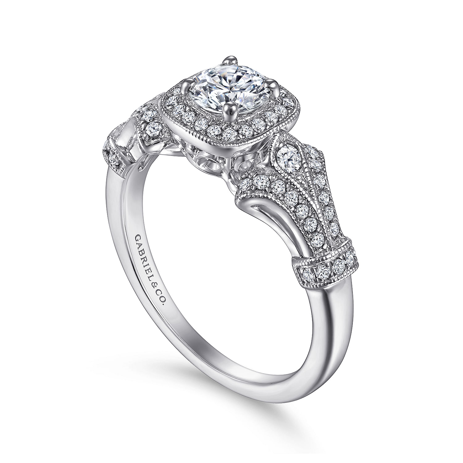 14k White Gold Diamond Halo Engagement Ring angle 3 14k White Gold Diamond Halo Engagement Ring angle 3
