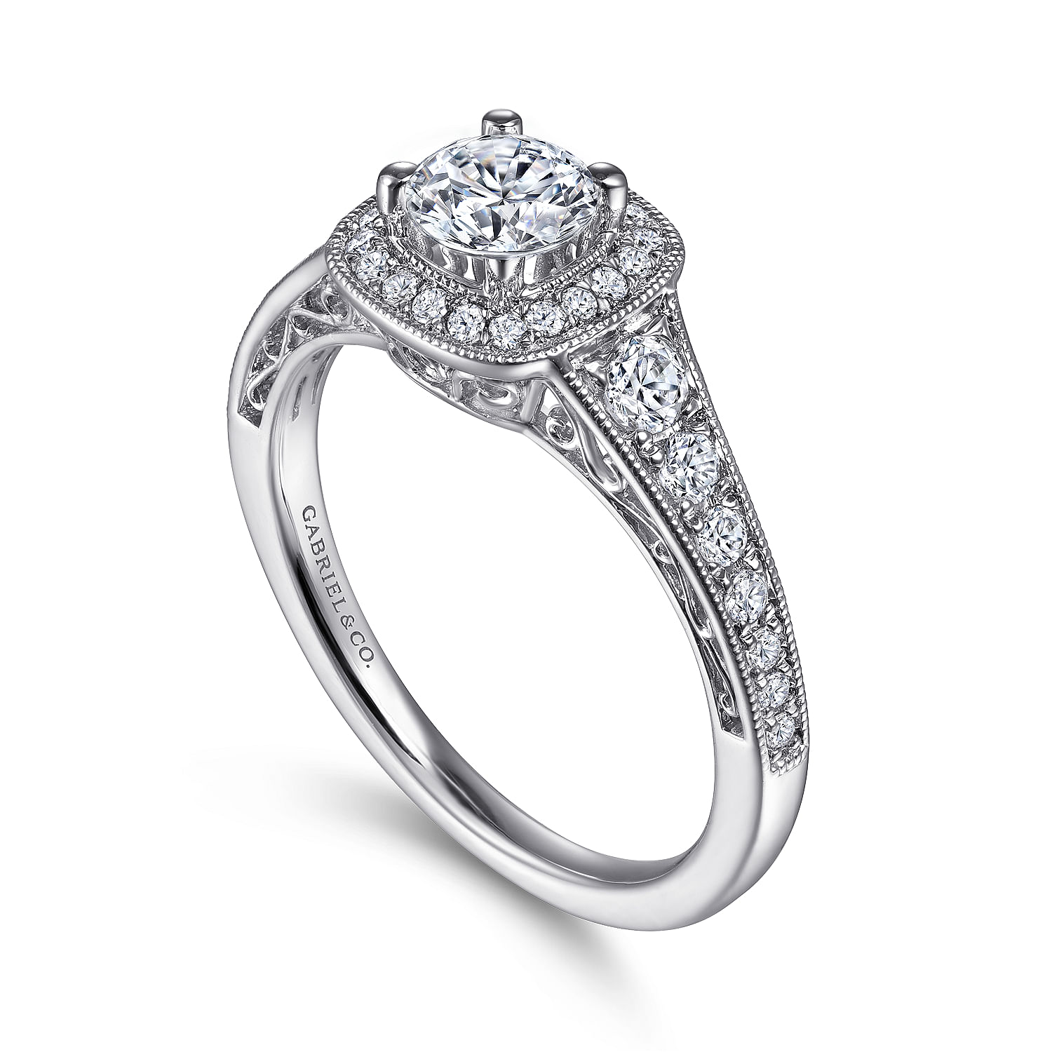 14k White Gold Diamond Halo Engagement Ring angle 3 14k White Gold Diamond Halo Engagement Ring angle 3