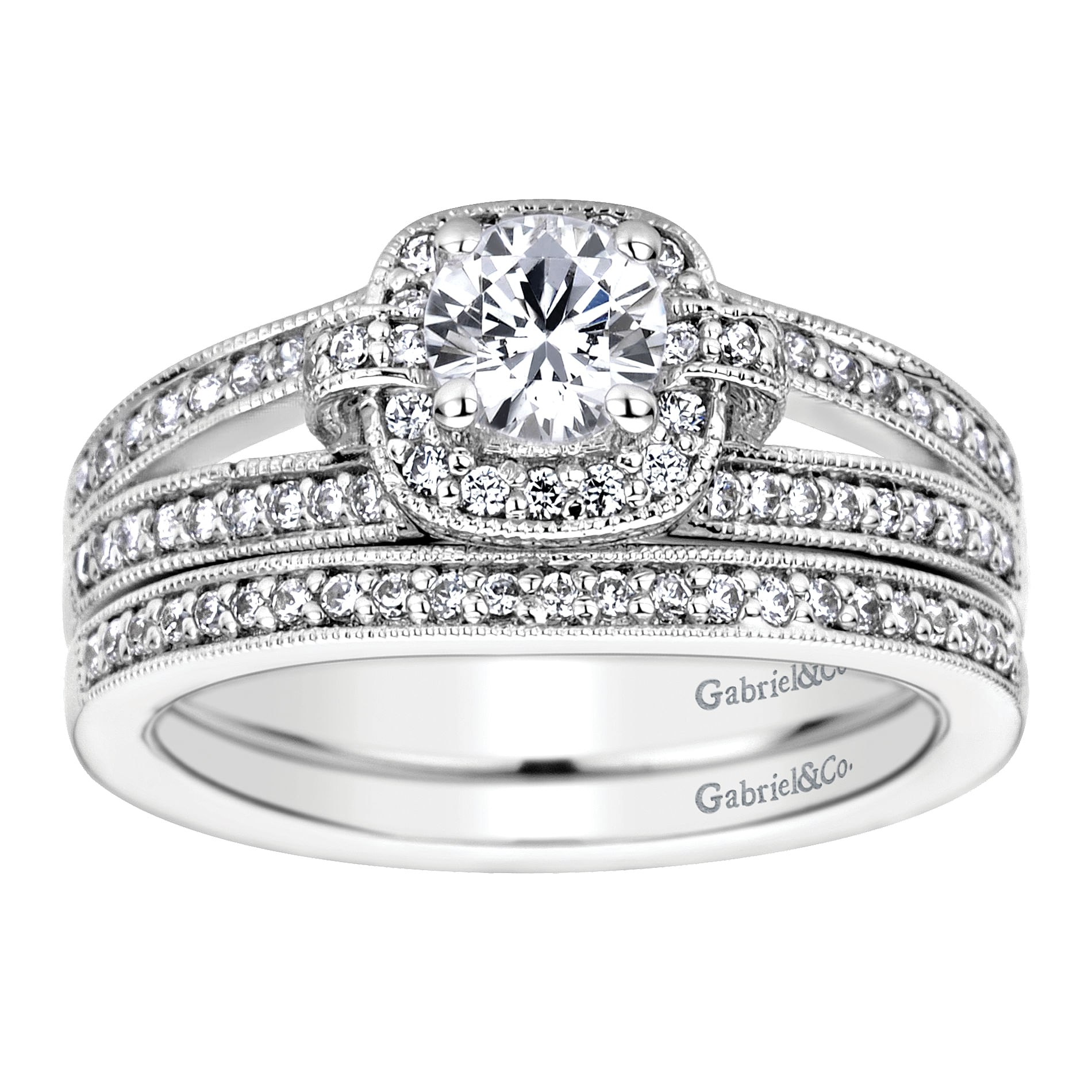 14k White Gold Diamond Halo Engagement Ring angle 4 14k White Gold Diamond Halo Engagement Ring angle 4