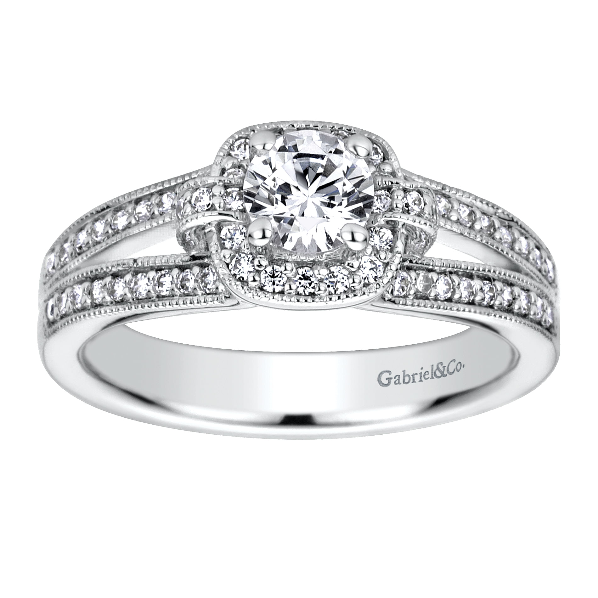 14k White Gold Diamond Halo Engagement Ring angle 5 14k White Gold Diamond Halo Engagement Ring angle 5
