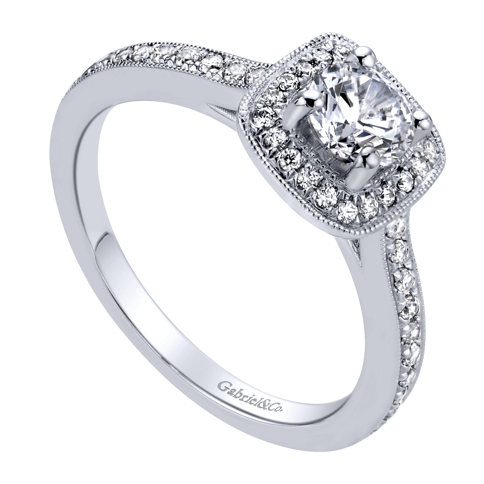 14k White Gold Diamond Halo Engagement Ring angle 3 14k White Gold Diamond Halo Engagement Ring angle 3