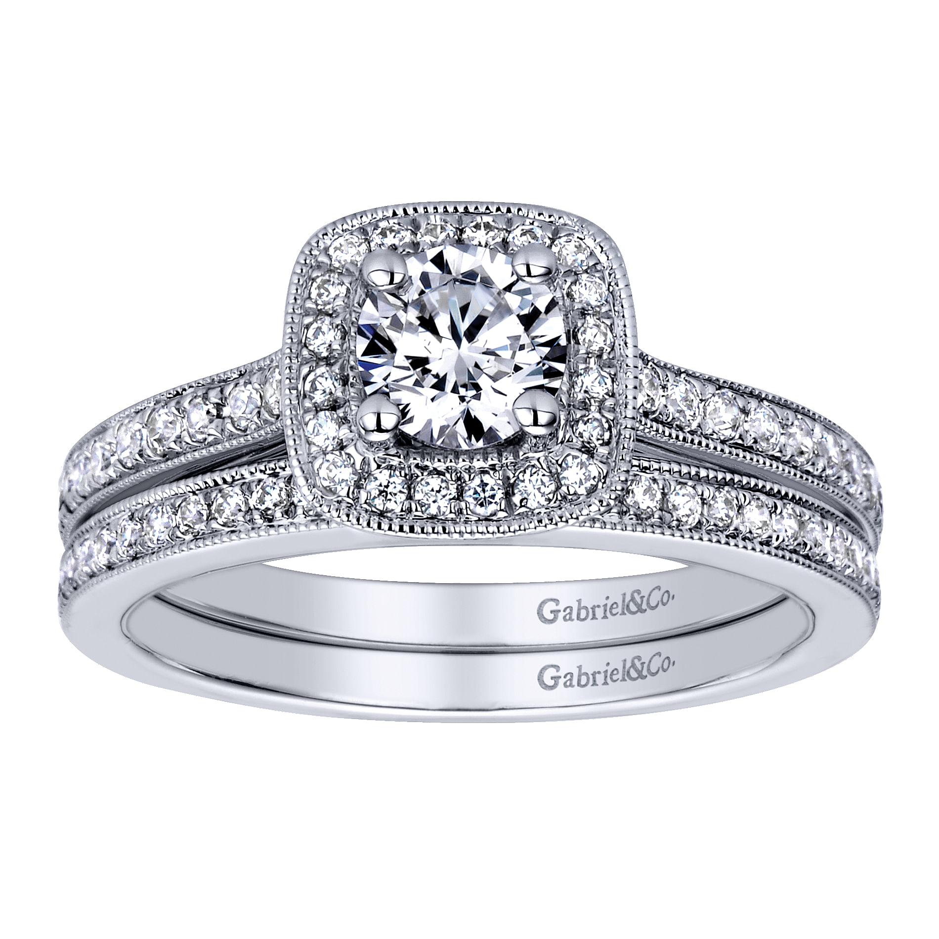 14k White Gold Diamond Halo Engagement Ring angle 4 14k White Gold Diamond Halo Engagement Ring angle 4