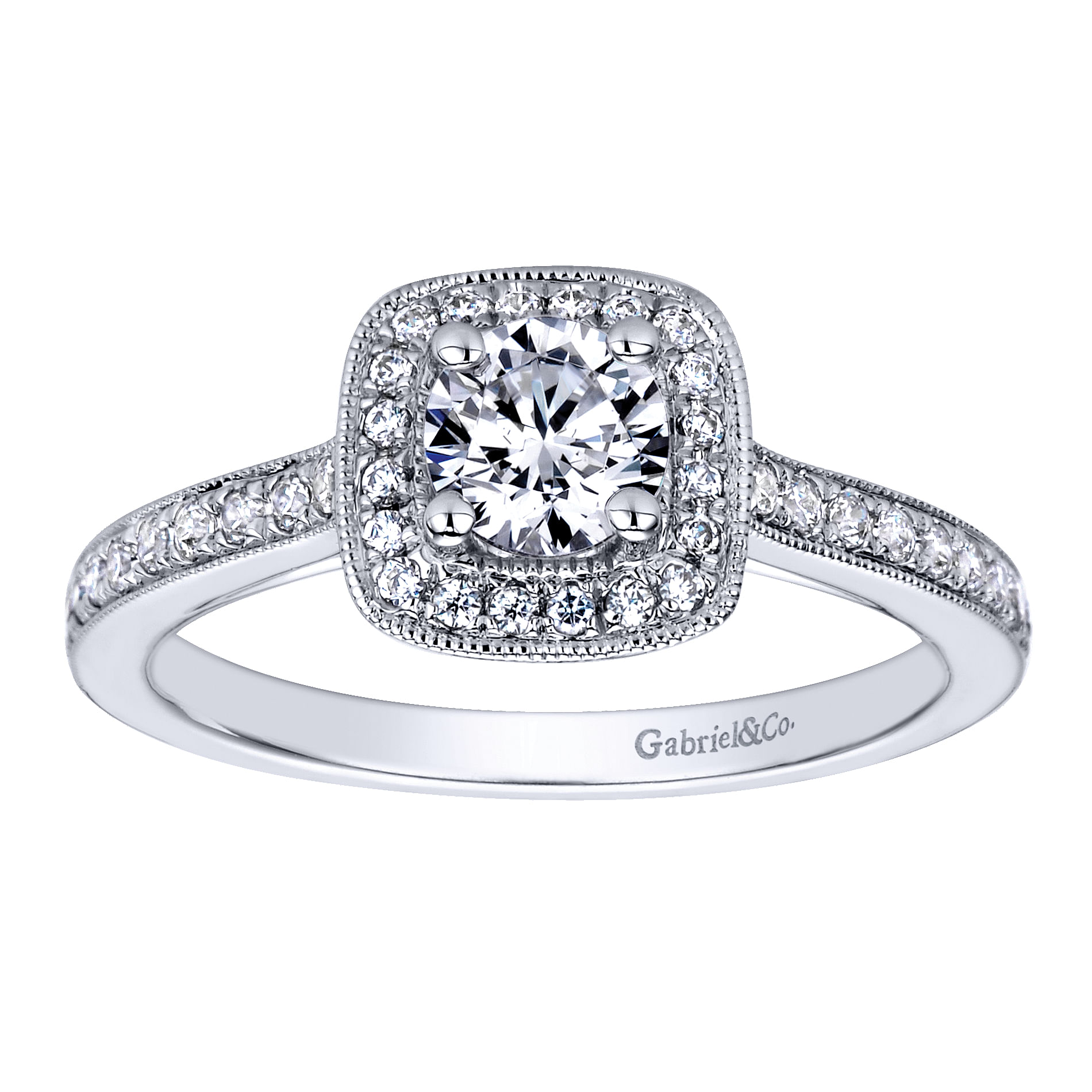 14k White Gold Diamond Halo Engagement Ring angle 5 14k White Gold Diamond Halo Engagement Ring angle 5