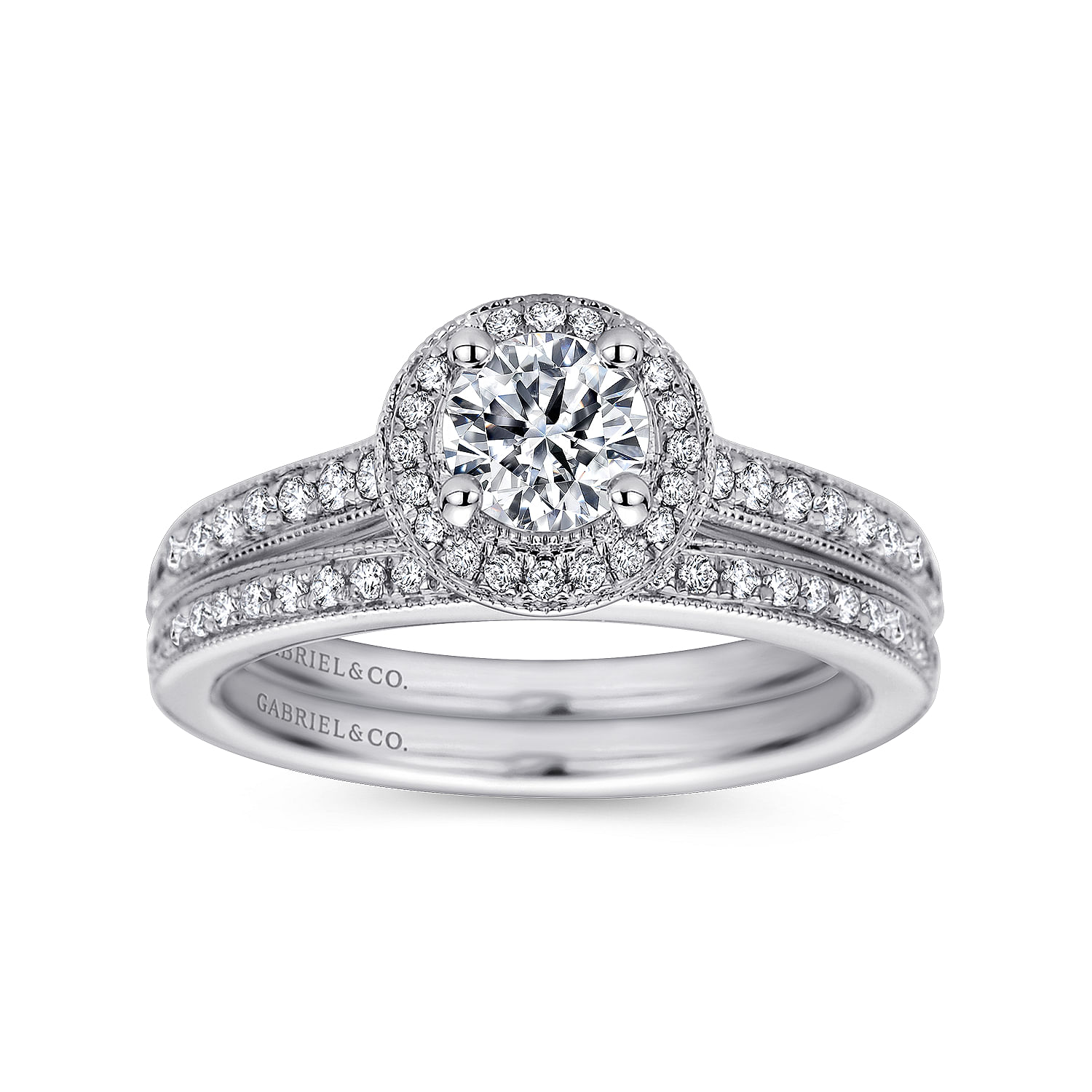 14k White Gold Diamond Halo Engagement Ring angle 4 14k White Gold Diamond Halo Engagement Ring angle 4