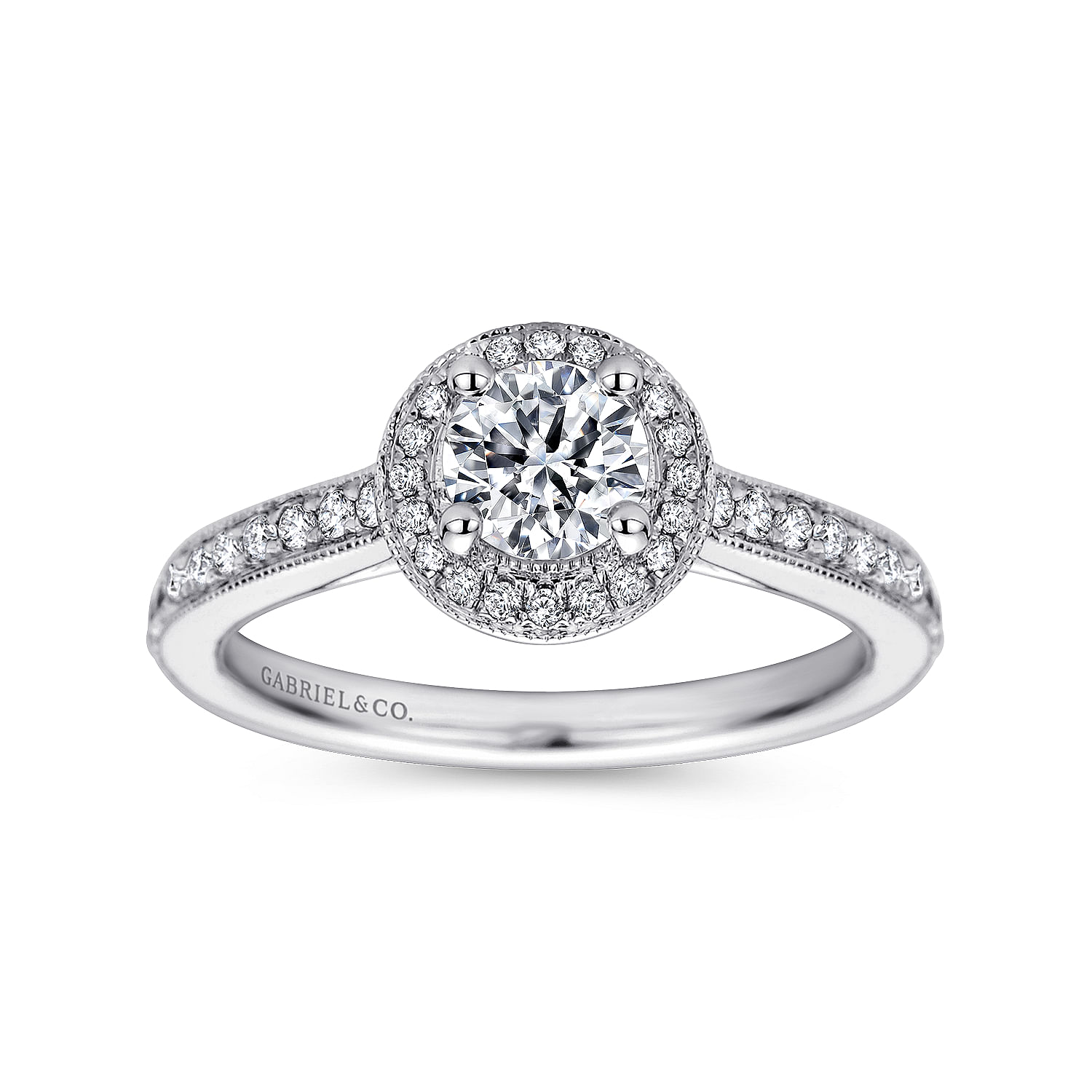 14k White Gold Diamond Halo Engagement Ring angle 5 14k White Gold Diamond Halo Engagement Ring angle 5