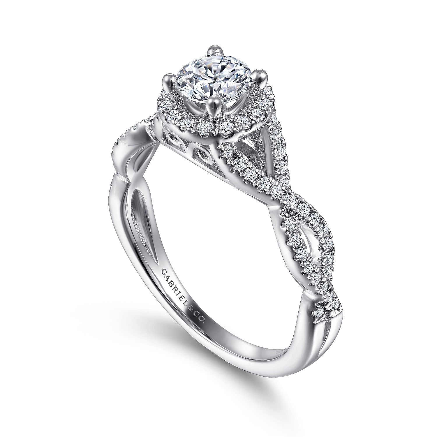 14k White Gold Diamond Halo Engagement Ring angle 3 14k White Gold Diamond Halo Engagement Ring angle 3