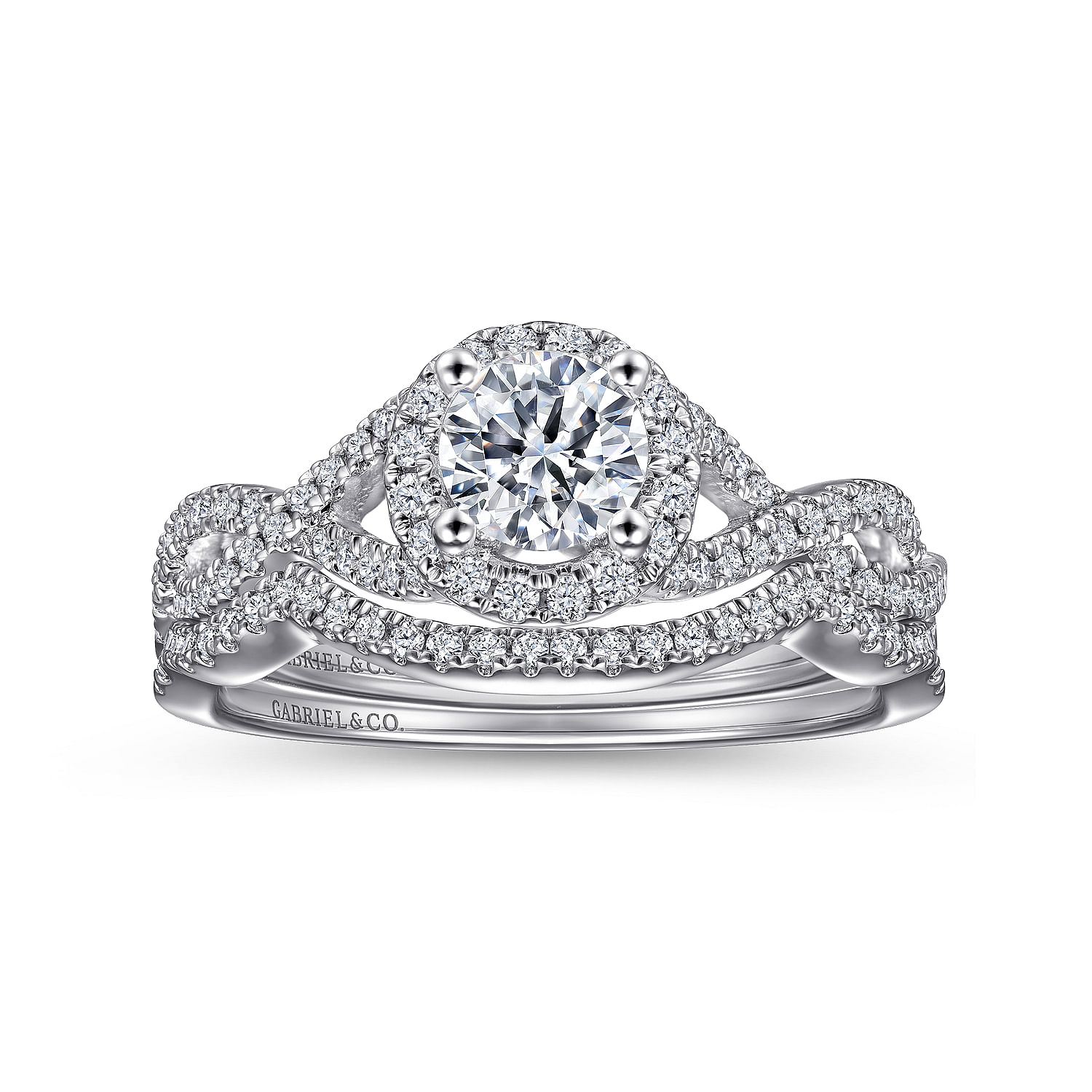 14k White Gold Diamond Halo Engagement Ring angle 4 14k White Gold Diamond Halo Engagement Ring angle 4