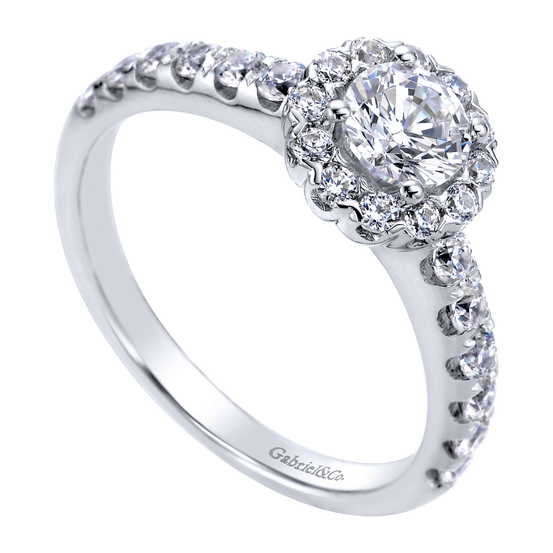 14k White Gold Diamond Halo Engagement Ring angle 3 14k White Gold Diamond Halo Engagement Ring angle 3