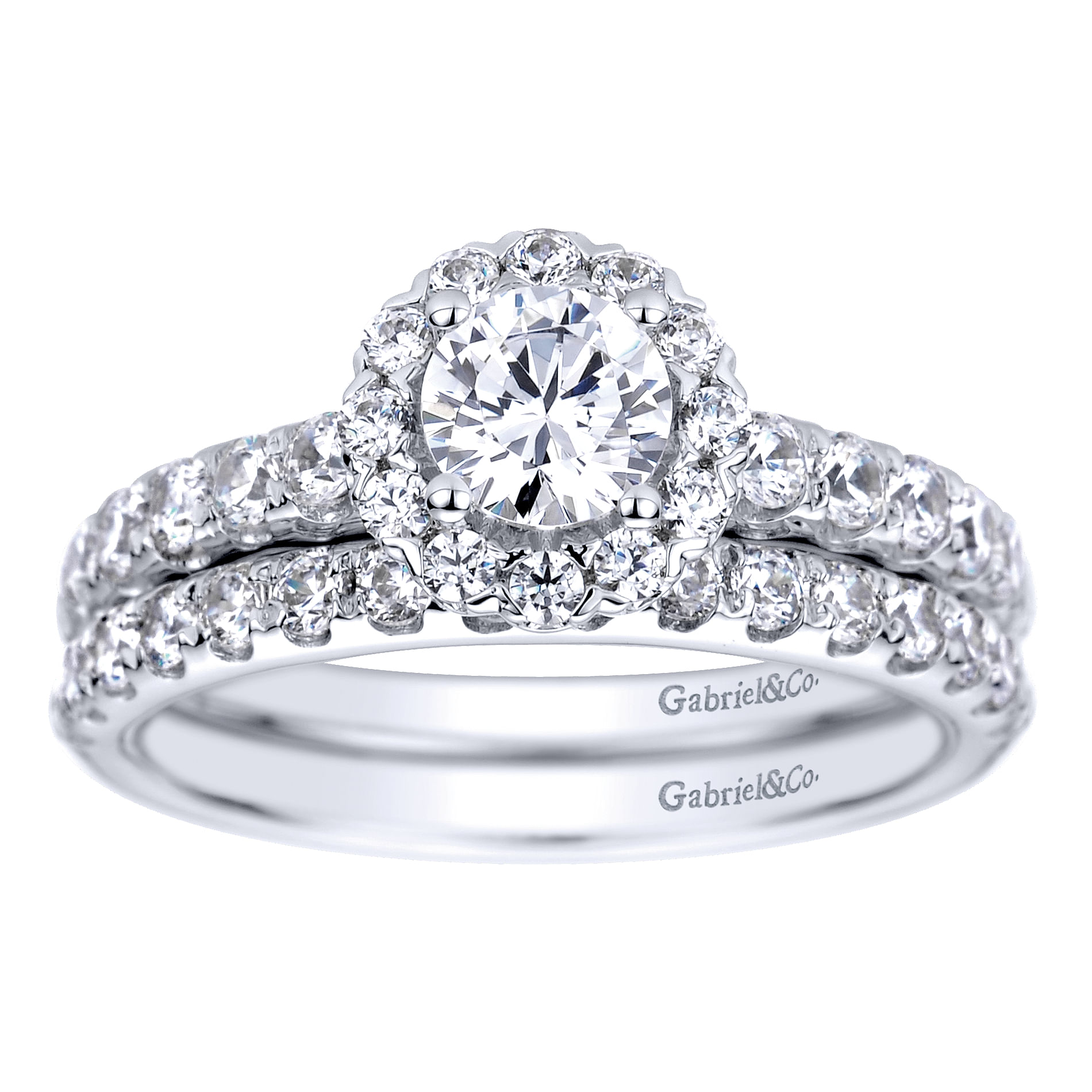 14k White Gold Diamond Halo Engagement Ring angle 4 14k White Gold Diamond Halo Engagement Ring angle 4