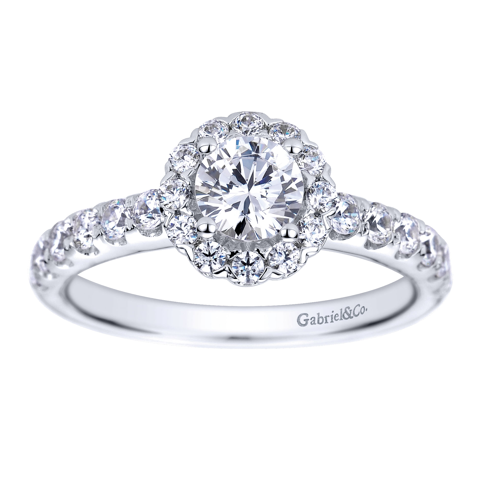 14k White Gold Diamond Halo Engagement Ring angle 5 14k White Gold Diamond Halo Engagement Ring angle 5