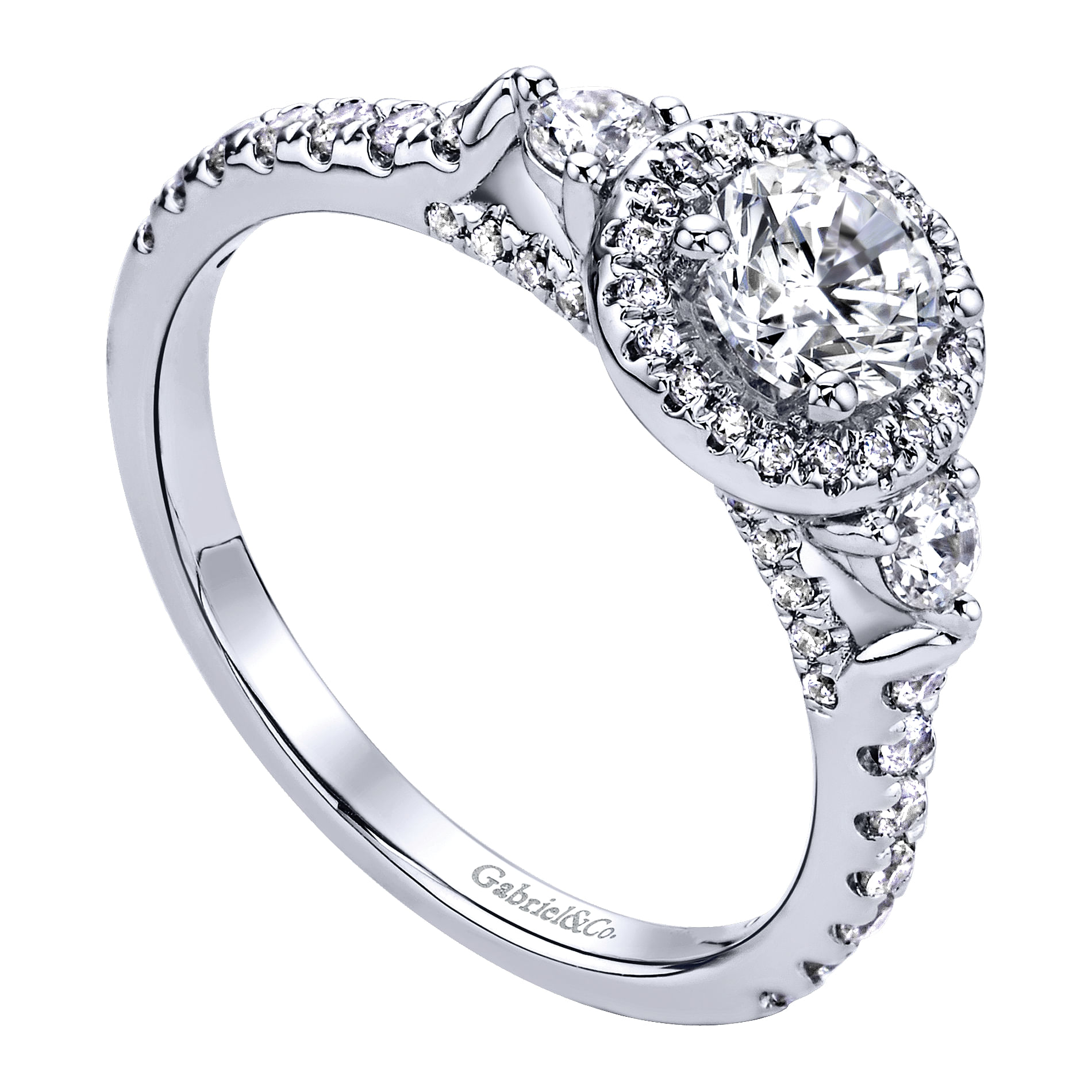 14k White Gold Diamond Halo Engagement Ring angle 3 14k White Gold Diamond Halo Engagement Ring angle 3