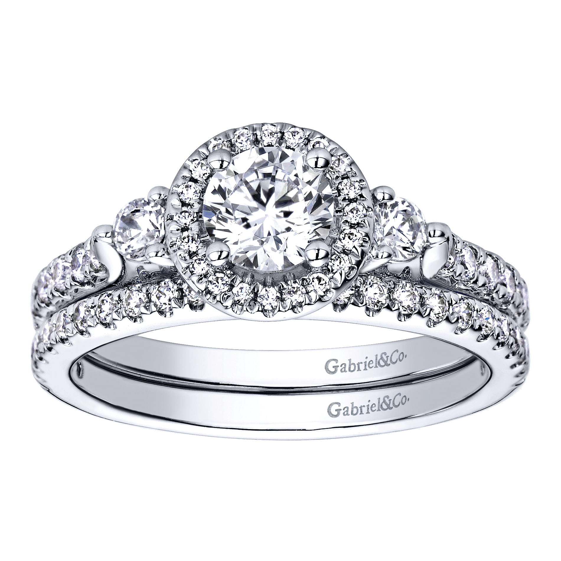 14k White Gold Diamond Halo Engagement Ring angle 4 14k White Gold Diamond Halo Engagement Ring angle 4