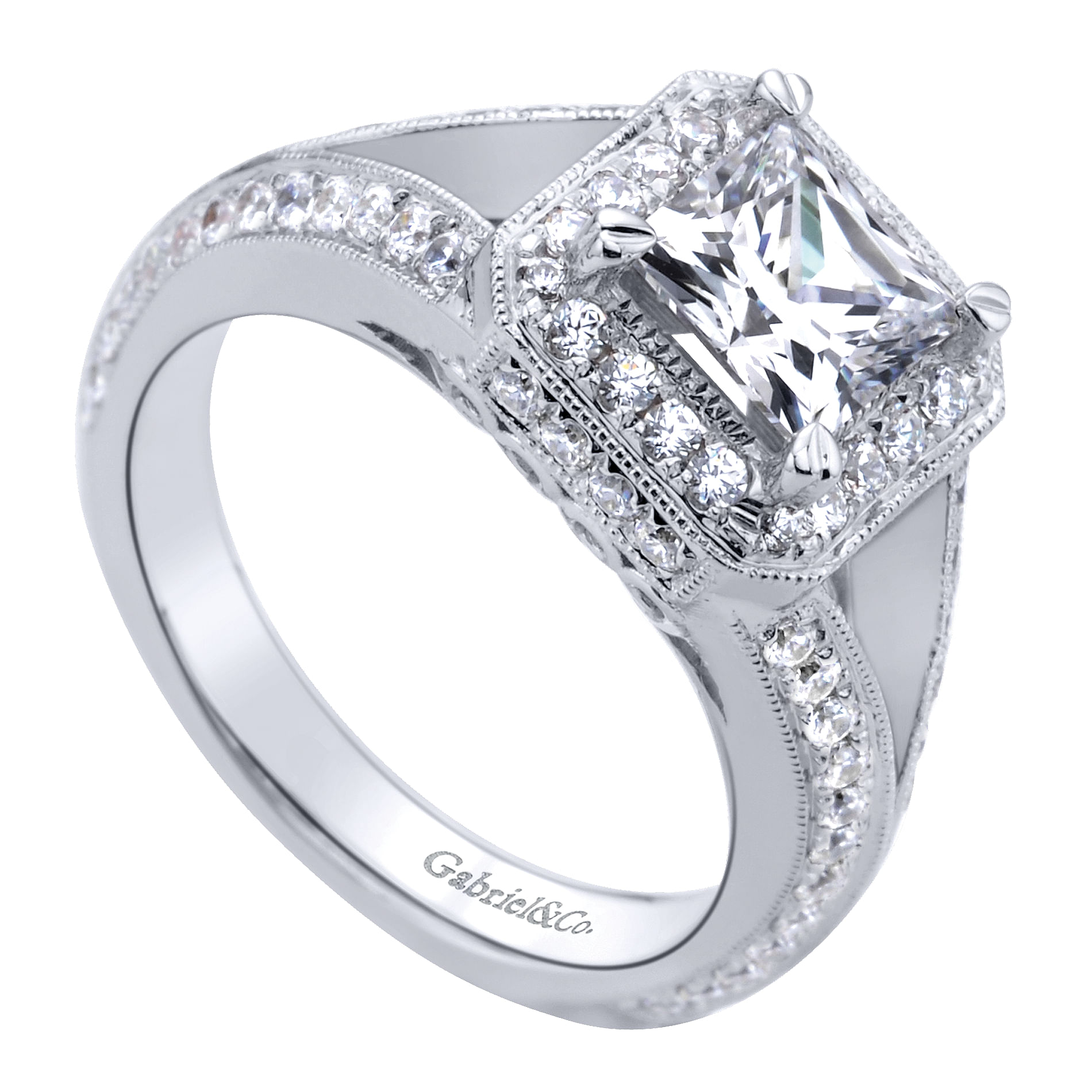 14k White Gold Diamond Halo Engagement Ring angle 3 14k White Gold Diamond Halo Engagement Ring angle 3
