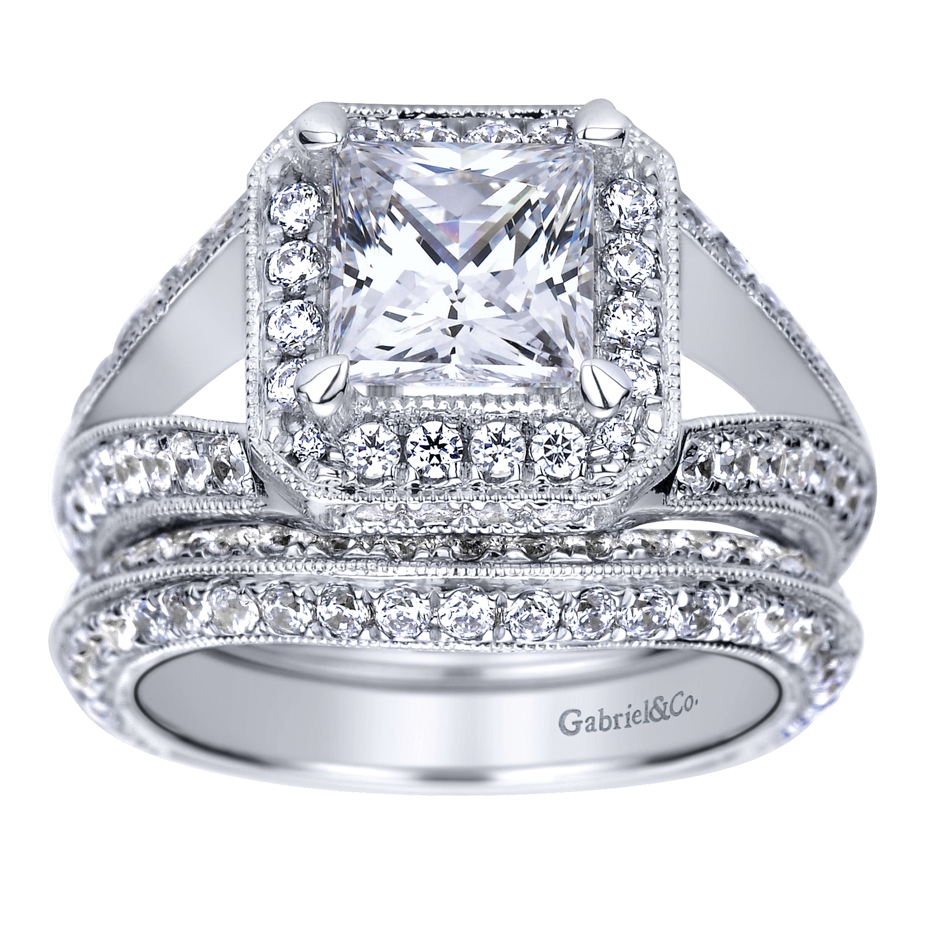 14k White Gold Diamond Halo Engagement Ring angle 4 14k White Gold Diamond Halo Engagement Ring angle 4