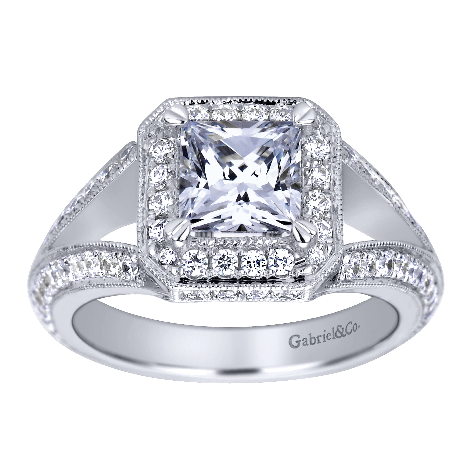 14k White Gold Diamond Halo Engagement Ring angle 5 14k White Gold Diamond Halo Engagement Ring angle 5
