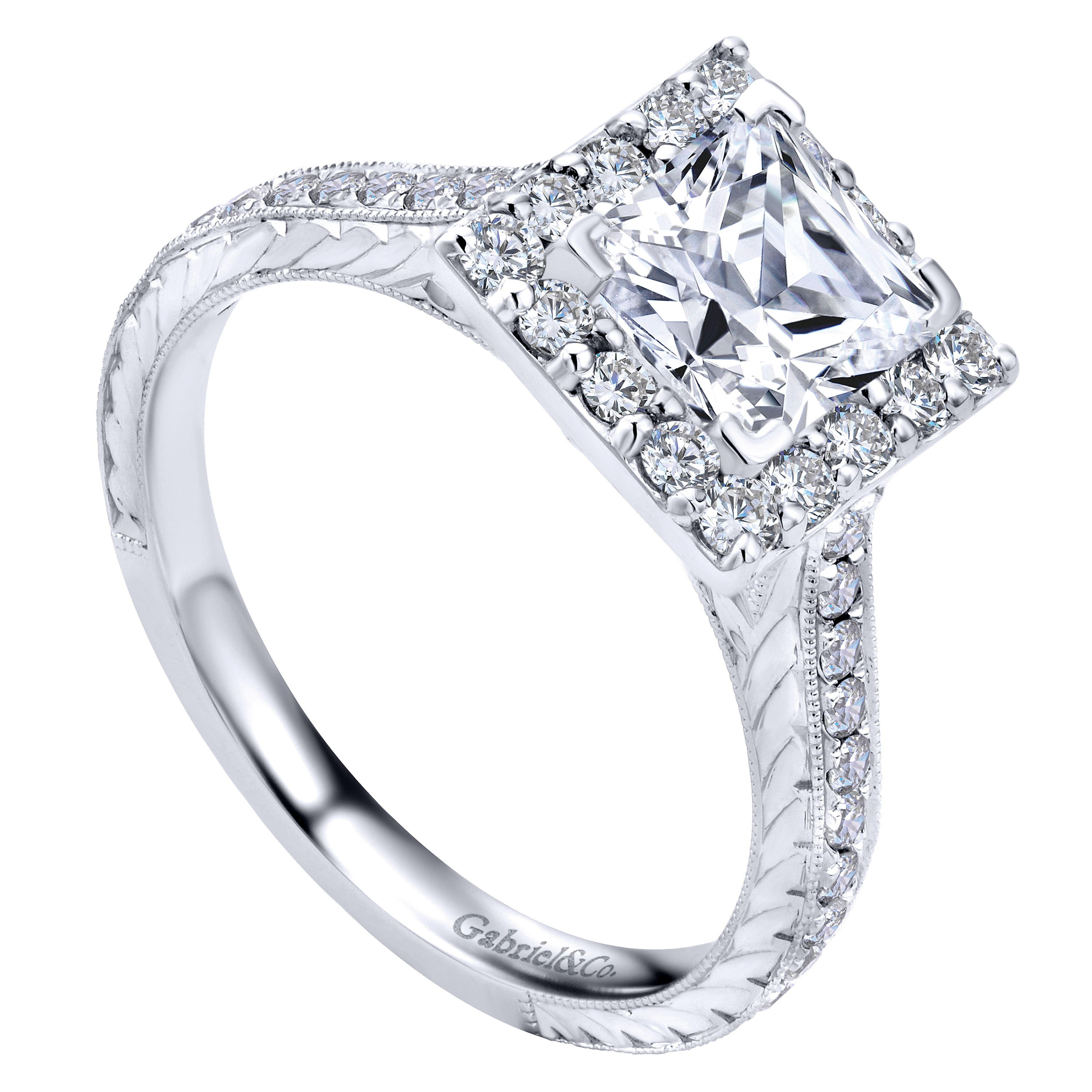 14k White Gold Diamond Halo Engagement Ring angle 3 14k White Gold Diamond Halo Engagement Ring angle 3