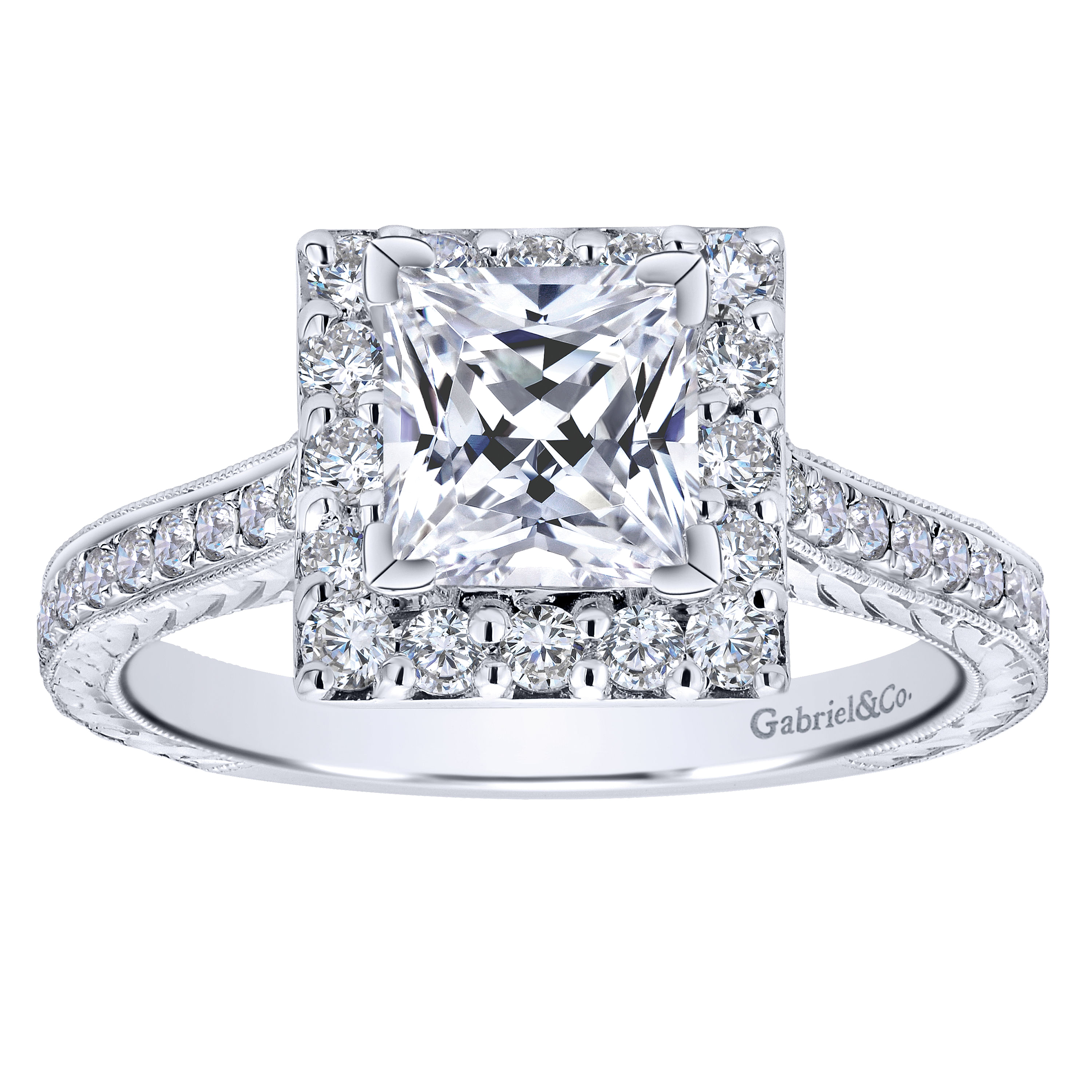 14k White Gold Diamond Halo Engagement Ring angle 5 14k White Gold Diamond Halo Engagement Ring angle 5