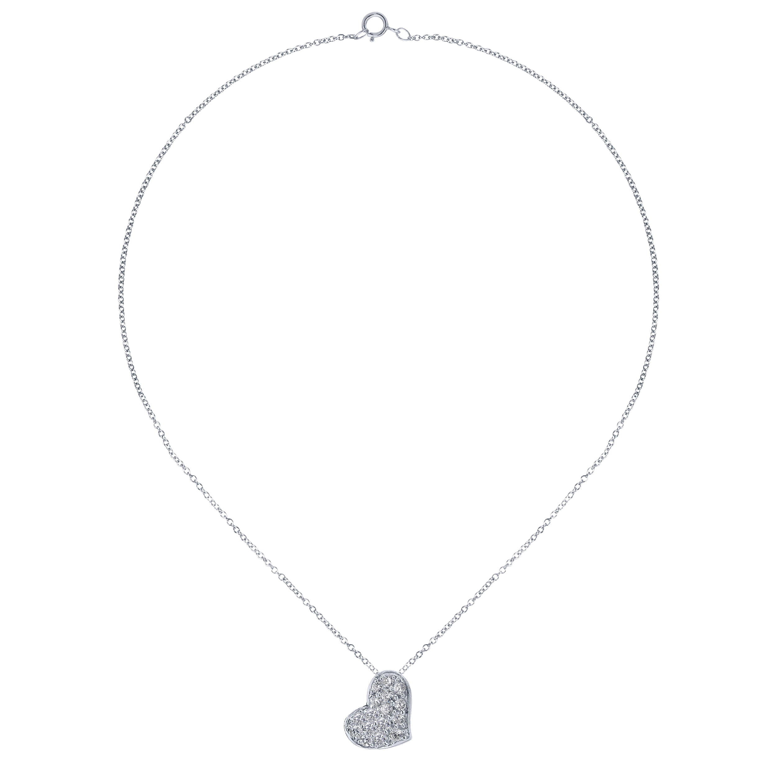 14k White Gold Diamond Heart Necklace angle 2 14k White Gold Diamond Heart Necklace angle 2