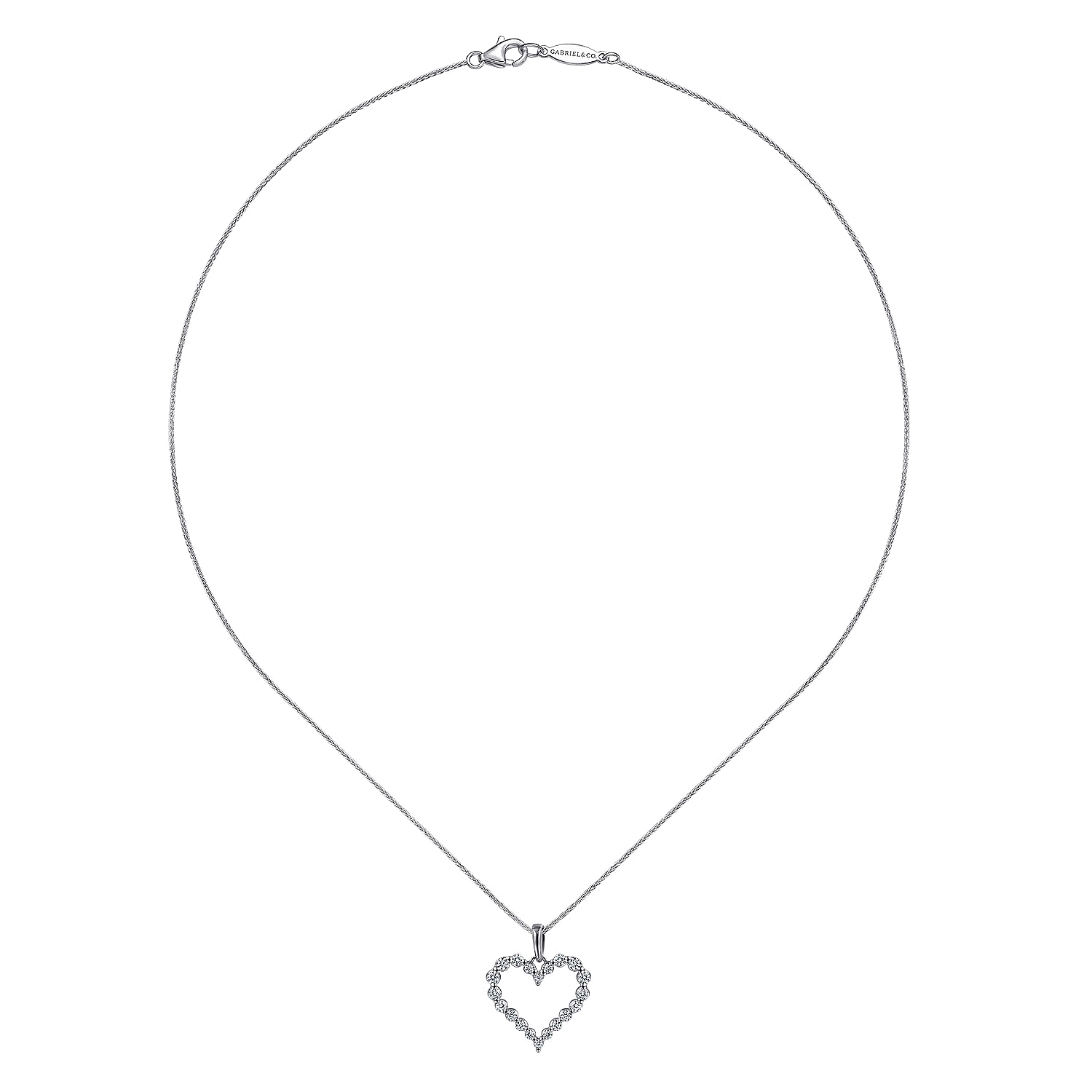 14k White Gold Diamond Heart Necklace angle 2 14k White Gold Diamond Heart Necklace angle 2
