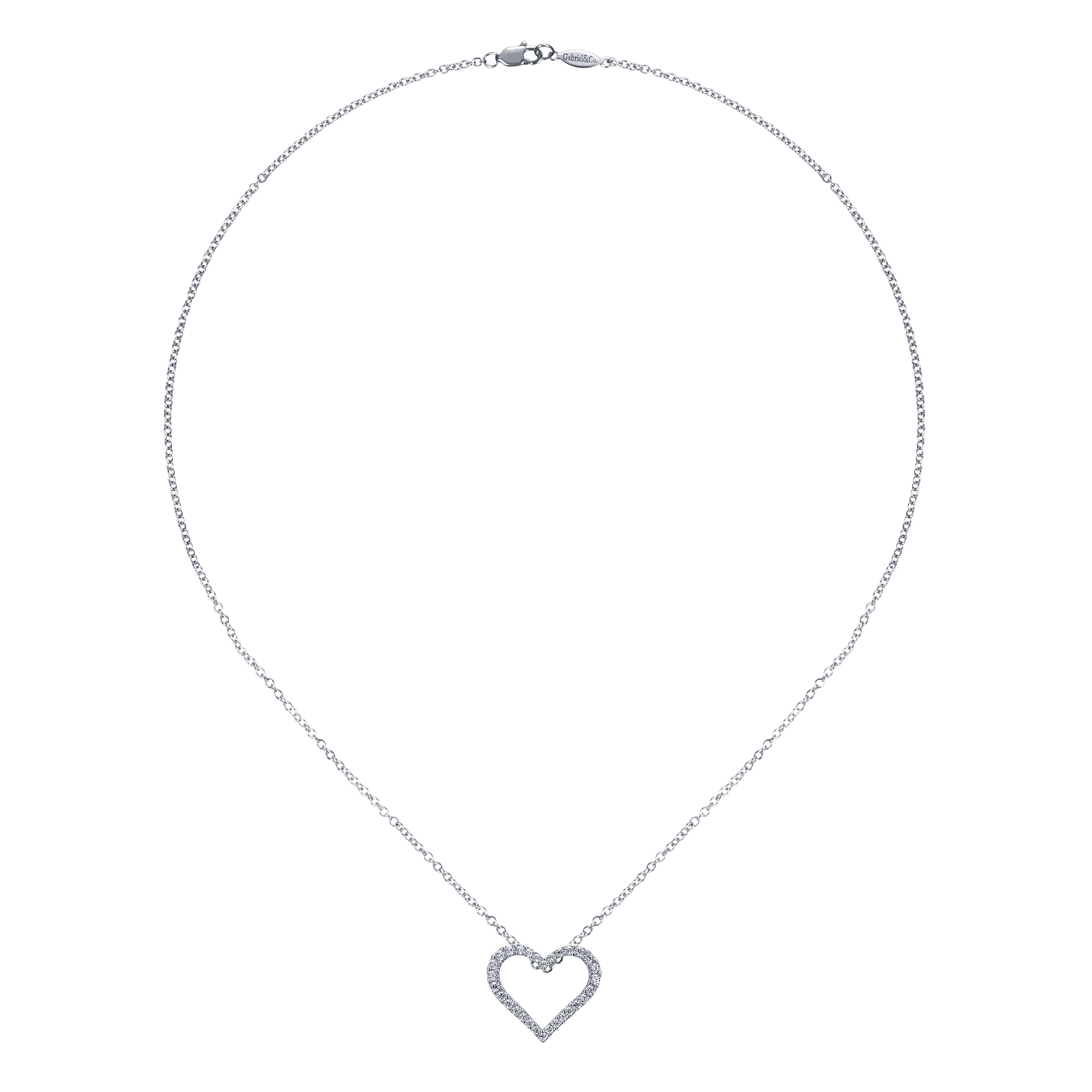 14k White Gold Diamond Heart Necklace angle 2 14k White Gold Diamond Heart Necklace angle 2