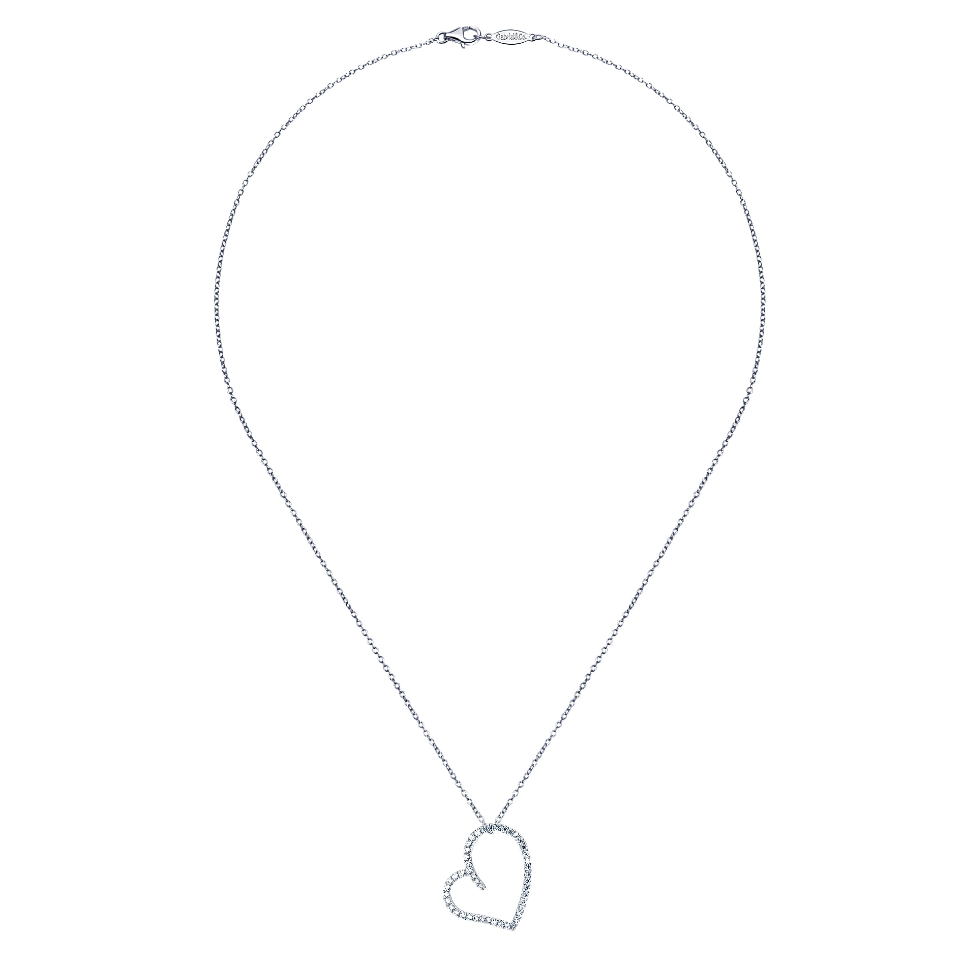 14k White Gold Diamond Heart Necklace angle 2 14k White Gold Diamond Heart Necklace angle 2