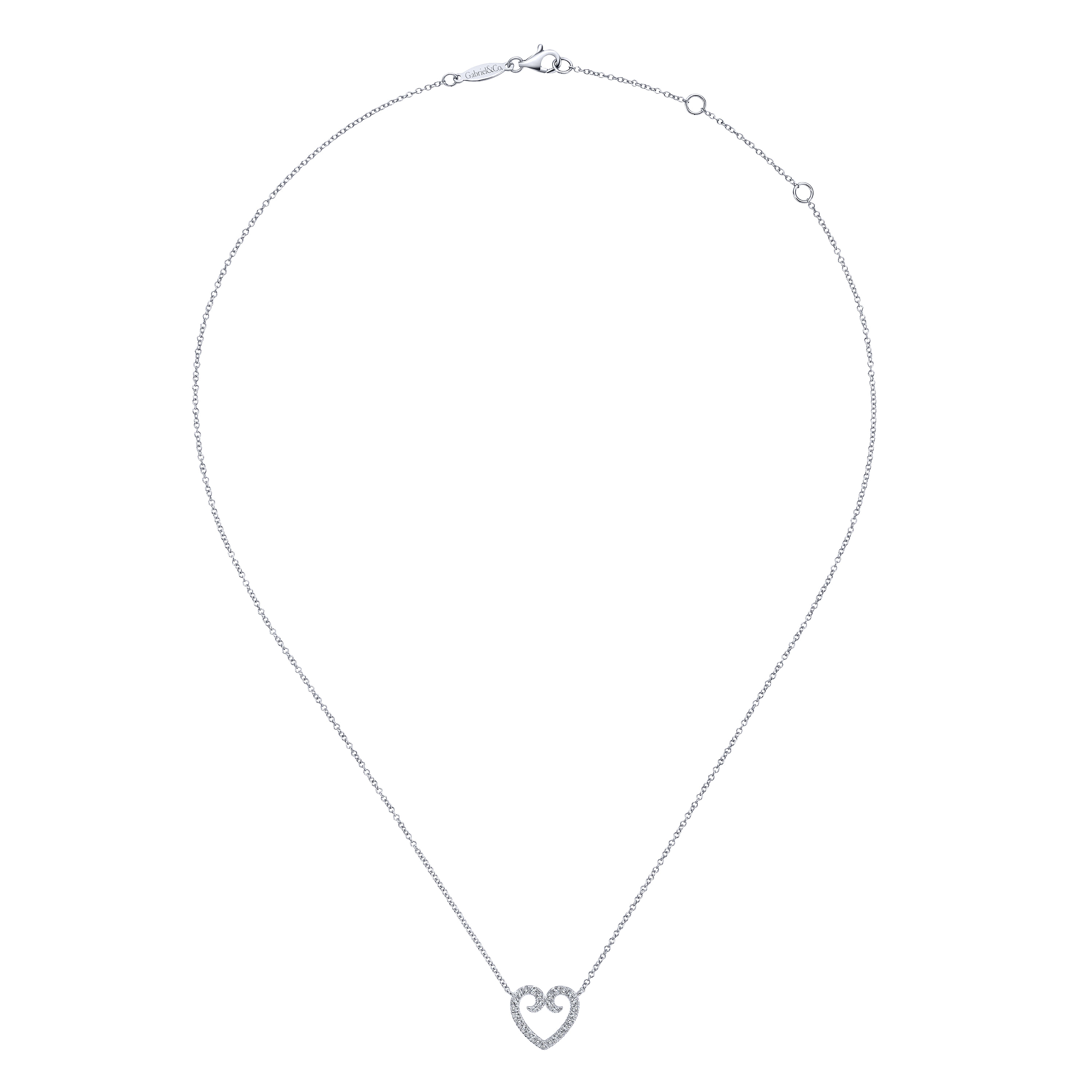 14k White Gold Diamond Heart Necklace angle 2 14k White Gold Diamond Heart Necklace angle 2