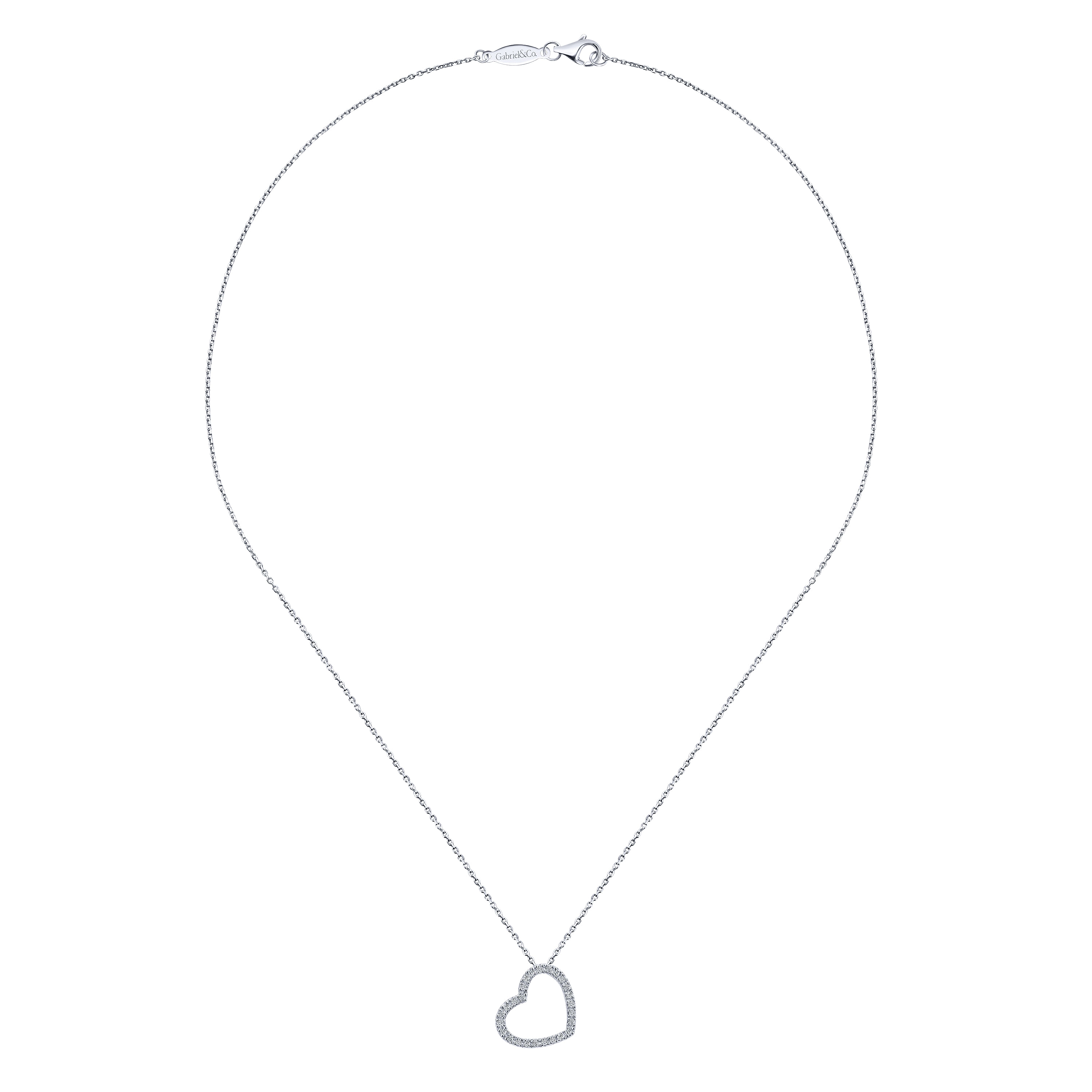 14k White Gold Diamond Heart Necklace angle 2 14k White Gold Diamond Heart Necklace angle 2