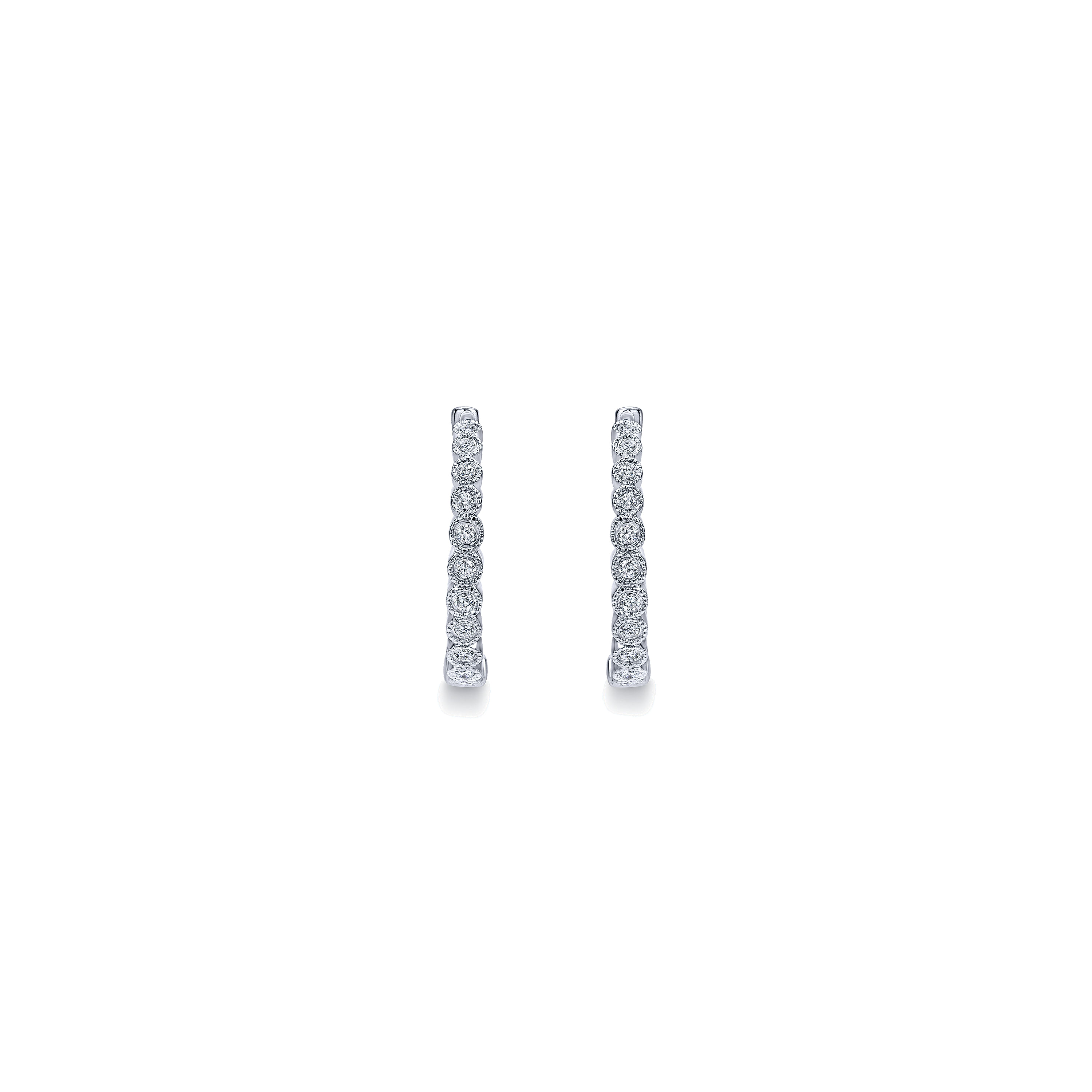 14k White Gold Diamond Huggie Earrings angle 3 14k White Gold Diamond Huggie Earrings angle 3