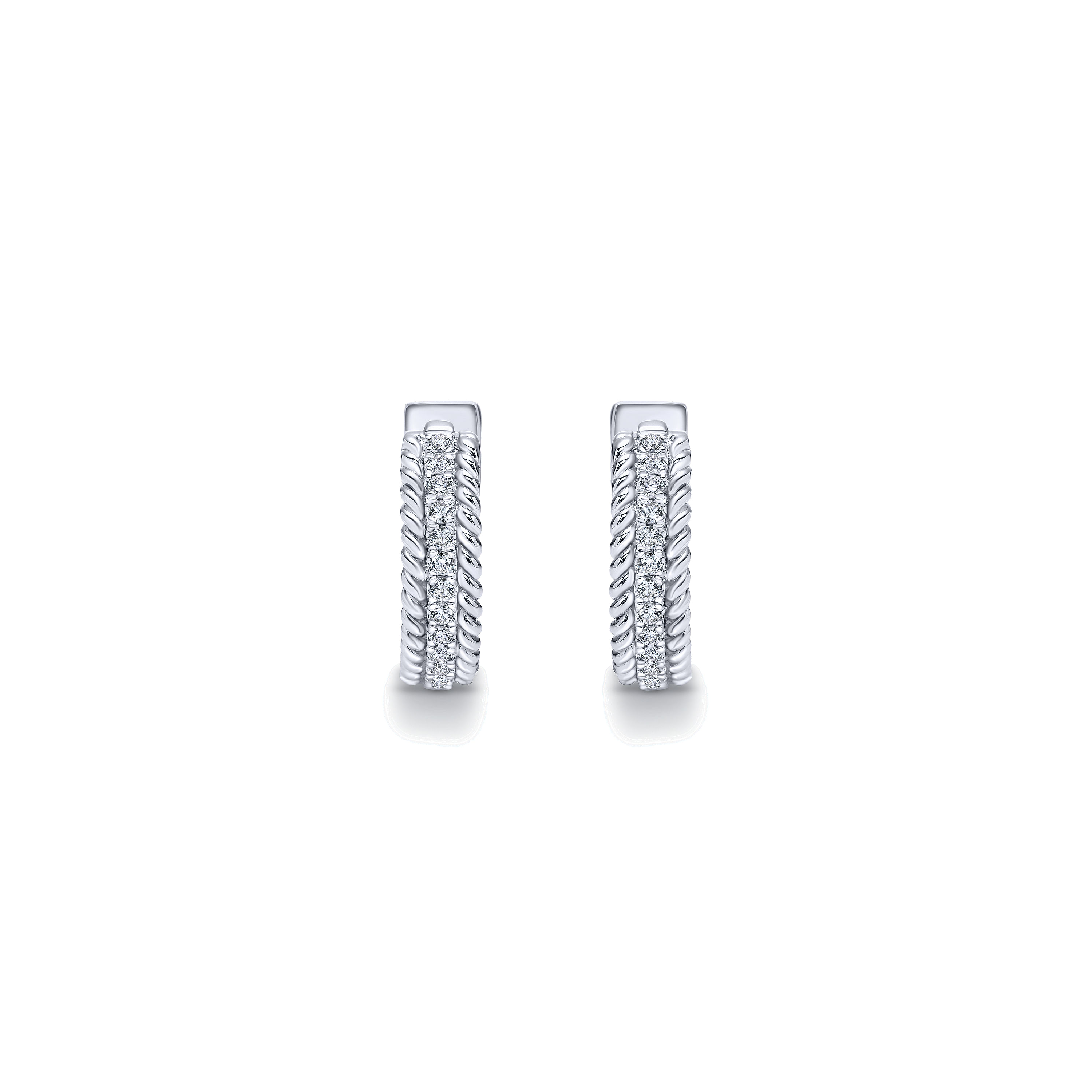 14k White Gold Diamond Huggie Earrings angle 3 14k White Gold Diamond Huggie Earrings angle 3