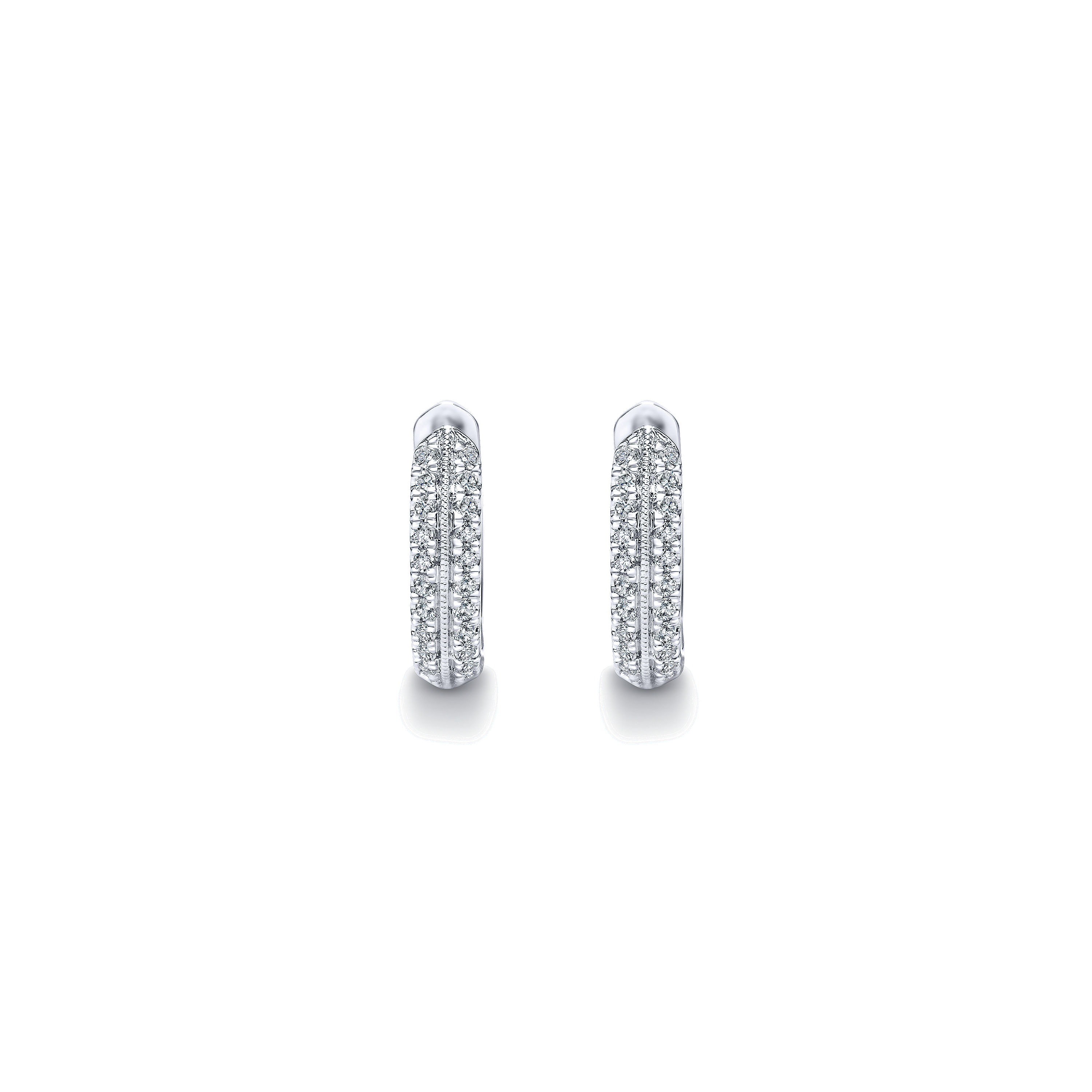 14k White Gold Diamond Huggie Earrings angle 3 14k White Gold Diamond Huggie Earrings angle 3