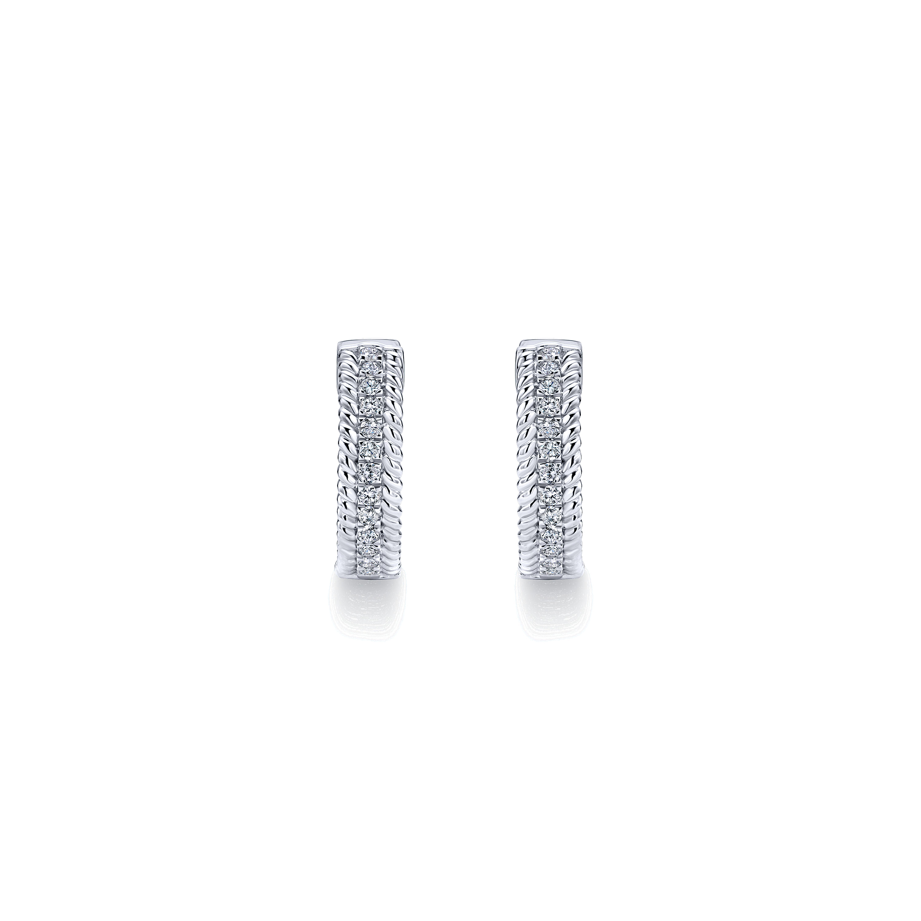 14k White Gold Diamond Huggie Earrings angle 3 14k White Gold Diamond Huggie Earrings angle 3