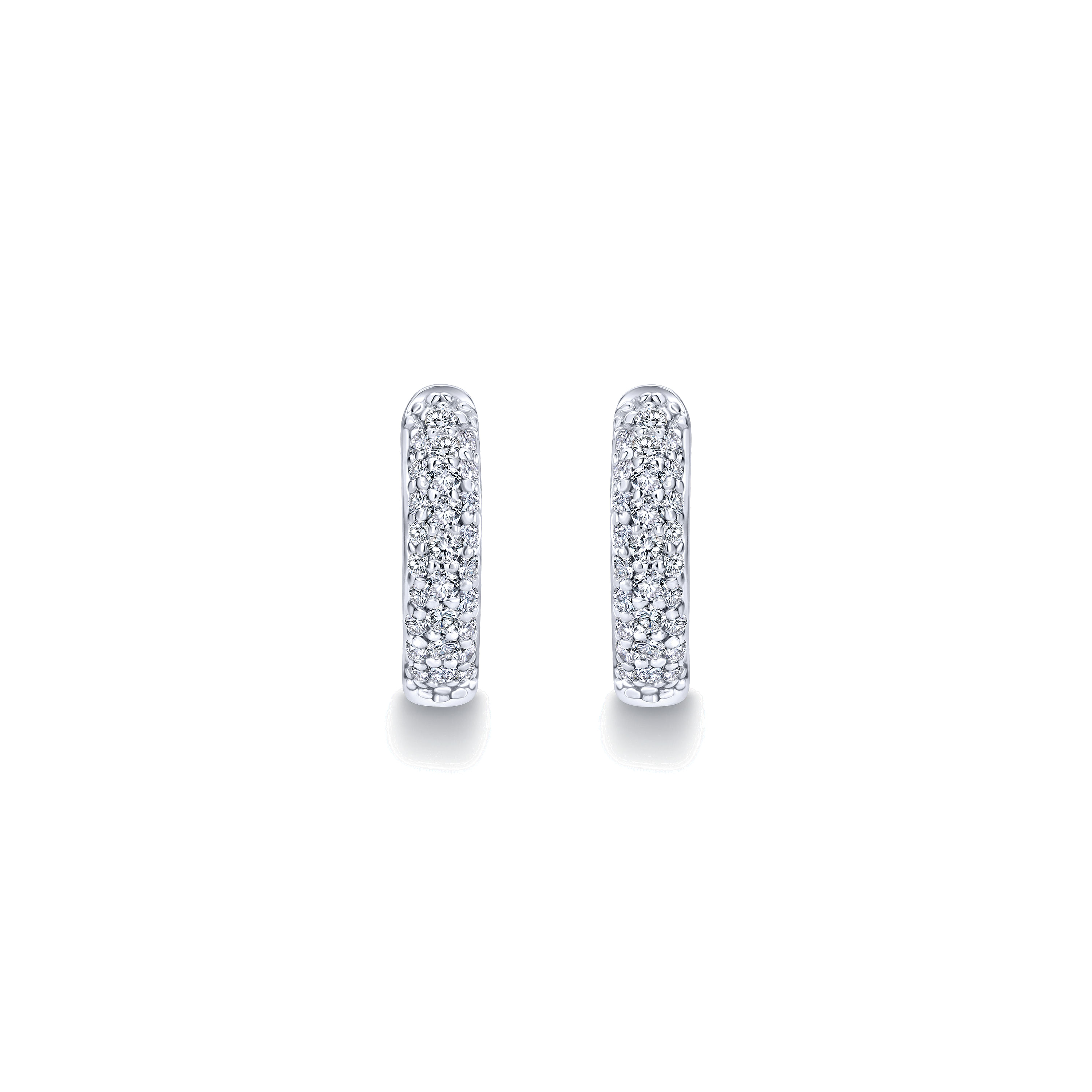 14k White Gold Diamond Huggie Earrings angle 3 14k White Gold Diamond Huggie Earrings angle 3