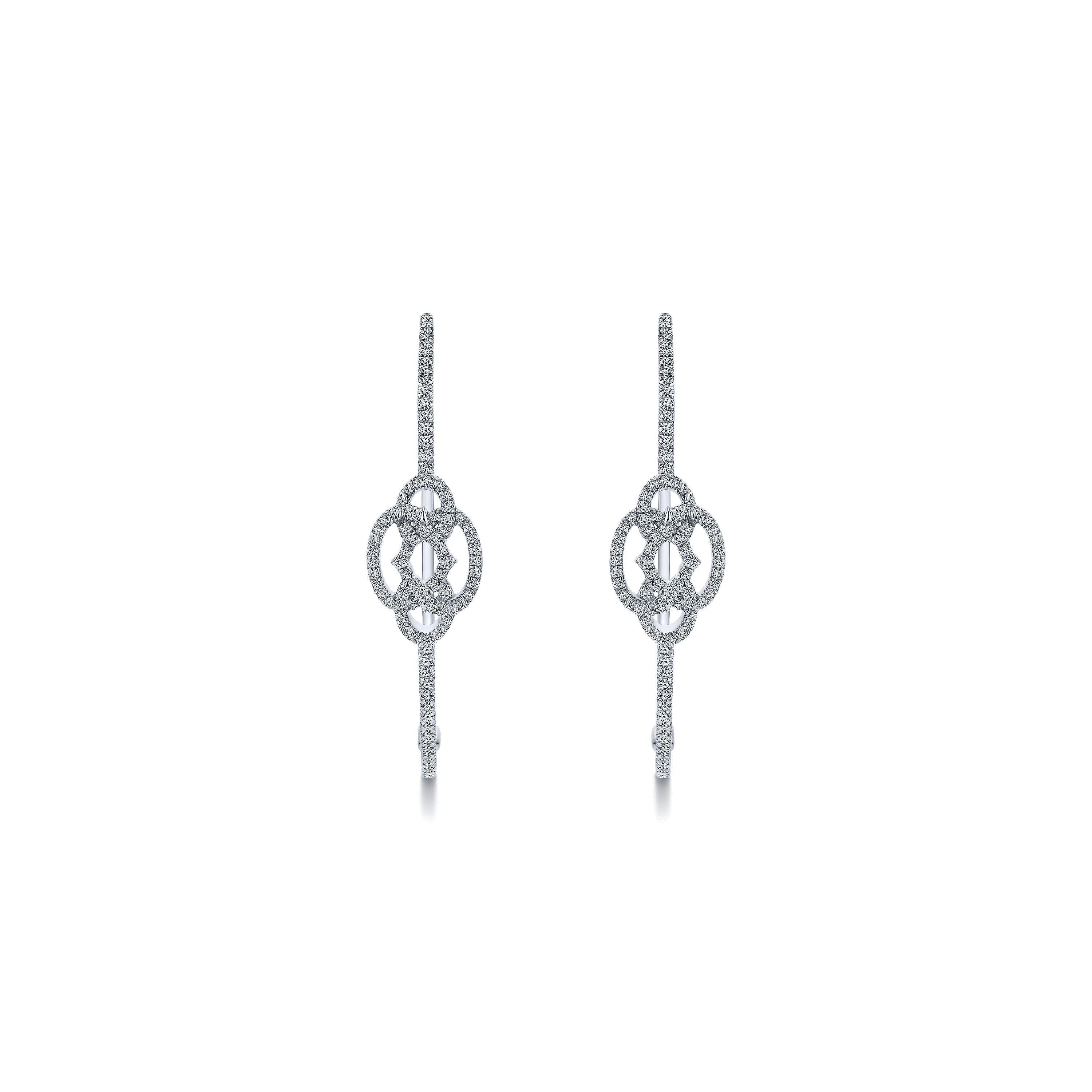 14k White Gold Diamond Intricate Hoop Earrings angle 3 14k White Gold Diamond Intricate Hoop Earrings angle 3