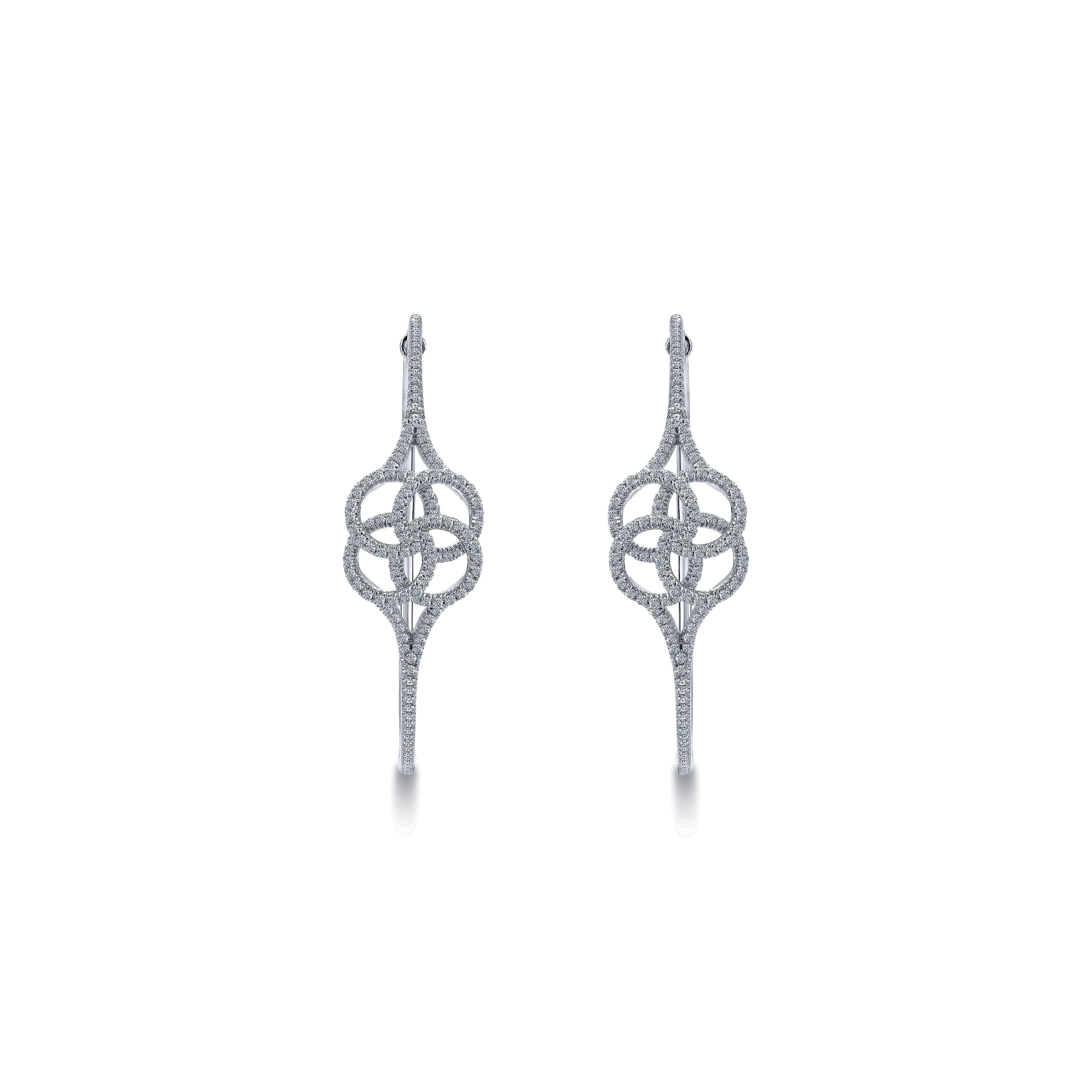14k White Gold Diamond Intricate Hoop Earrings angle 3 14k White Gold Diamond Intricate Hoop Earrings angle 3