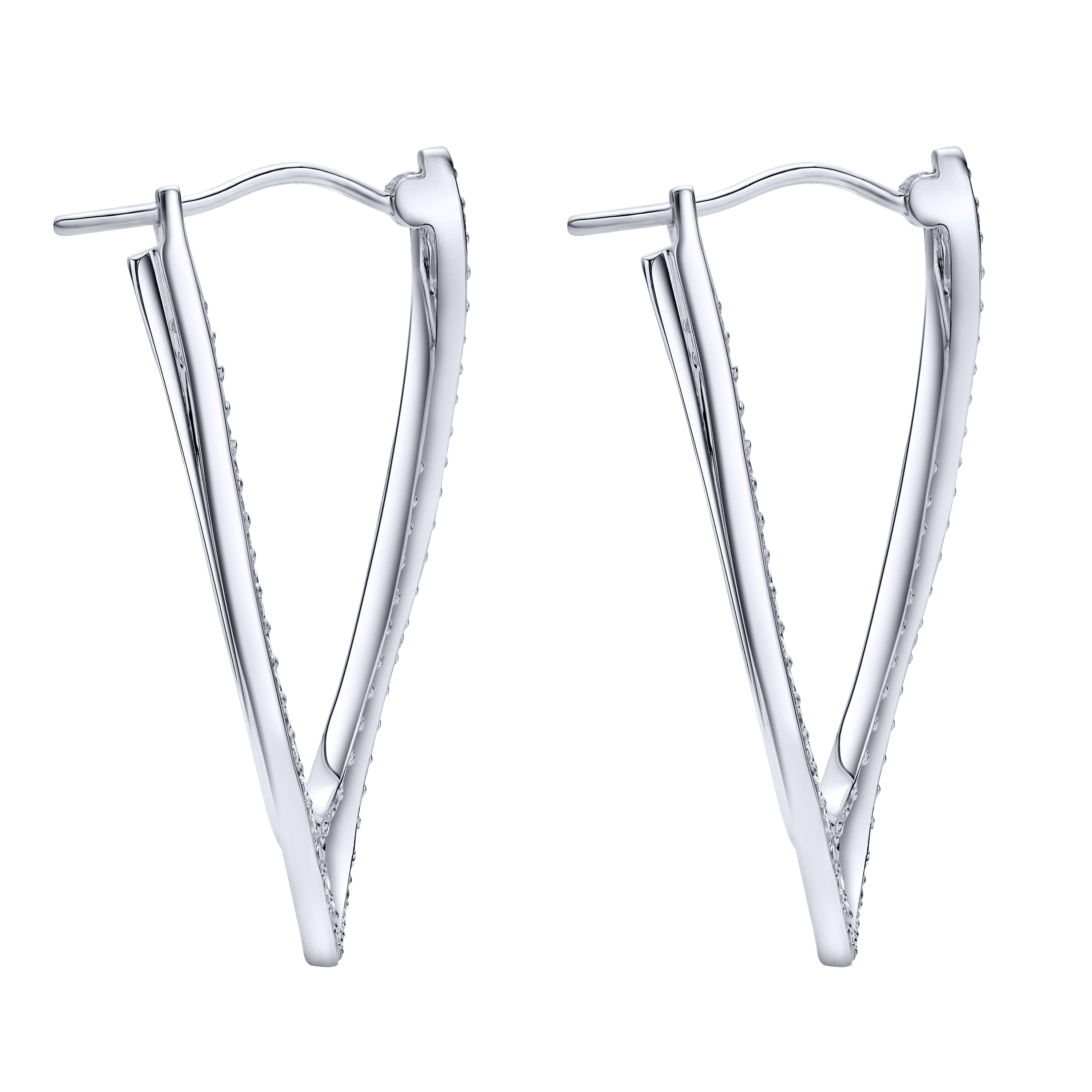 14k White Gold Diamond Intricate Hoop Earrings angle 3 14k White Gold Diamond Intricate Hoop Earrings angle 3