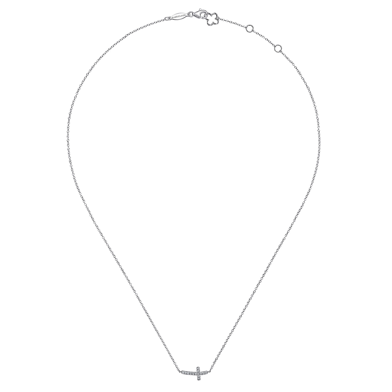 14k White Gold Diamond Pavé Cross Necklace angle 2 14k White Gold Diamond Pavé Cross Necklace angle 2