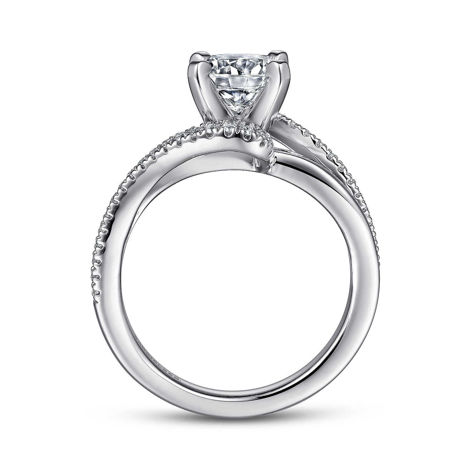 14k White Gold Diamond Pave Bypass Engagement Ring angle 2 14k White Gold Diamond Pave Bypass Engagement Ring angle 2
